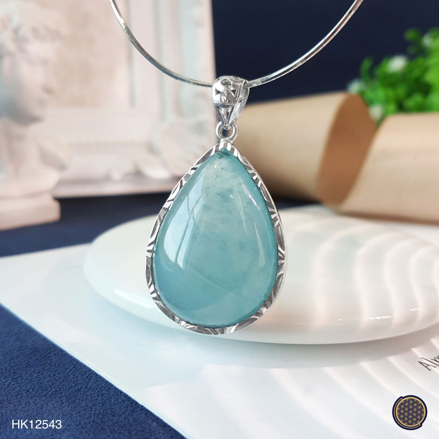 23mm x 40mm Aquamarine Water Drop Pendant (925) 
