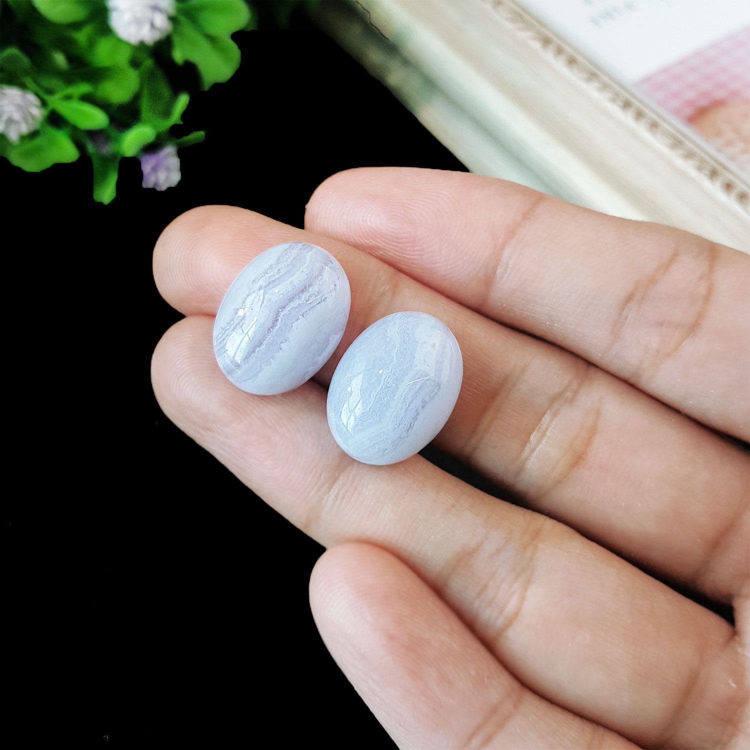 蓝纹玛瑙戒面/裸石