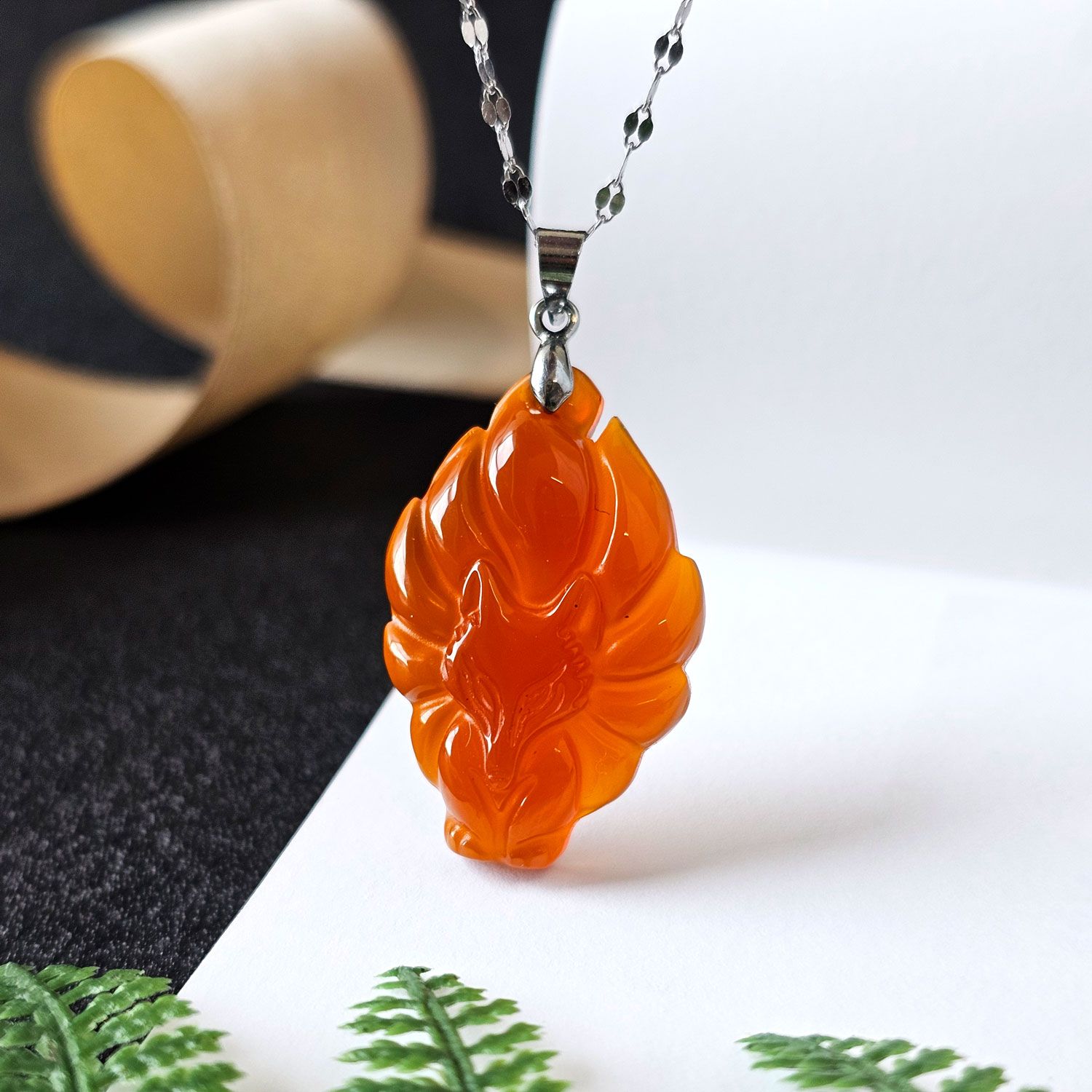 20X31mm Orange Carnelian Nine Tail Fox Pendant
