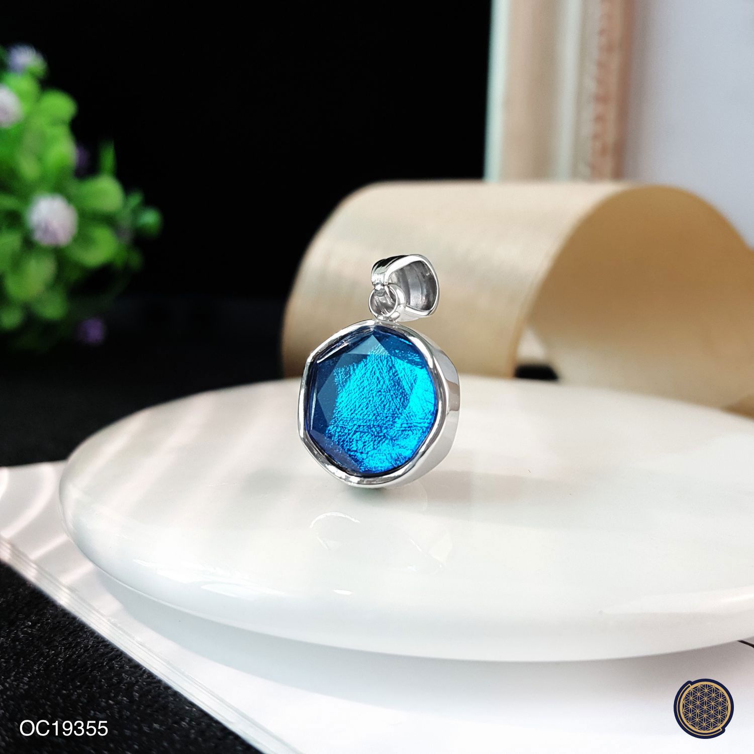 12mm 天铁大卫星吊坠 -白金色+蓝色