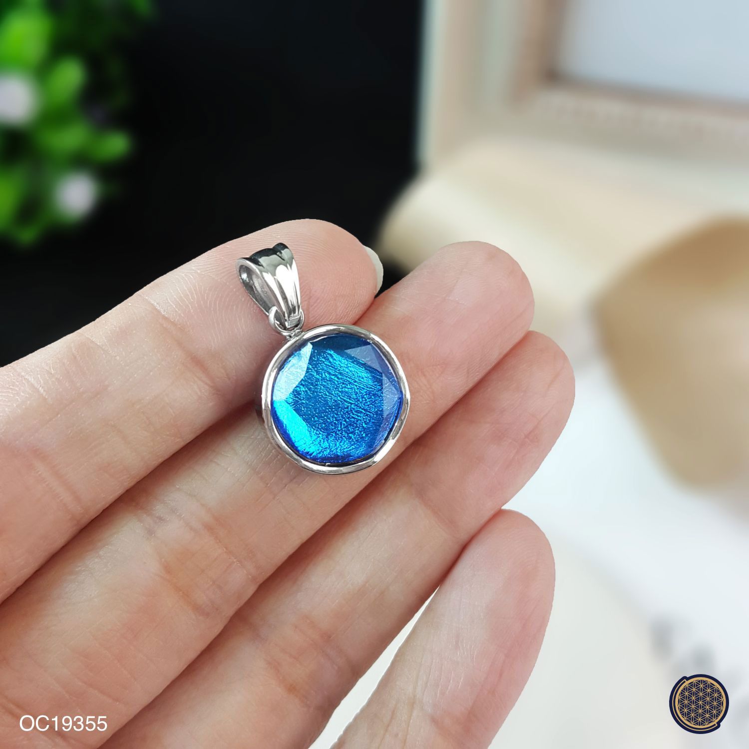 12mm 天铁大卫星吊坠 -白金色+蓝色