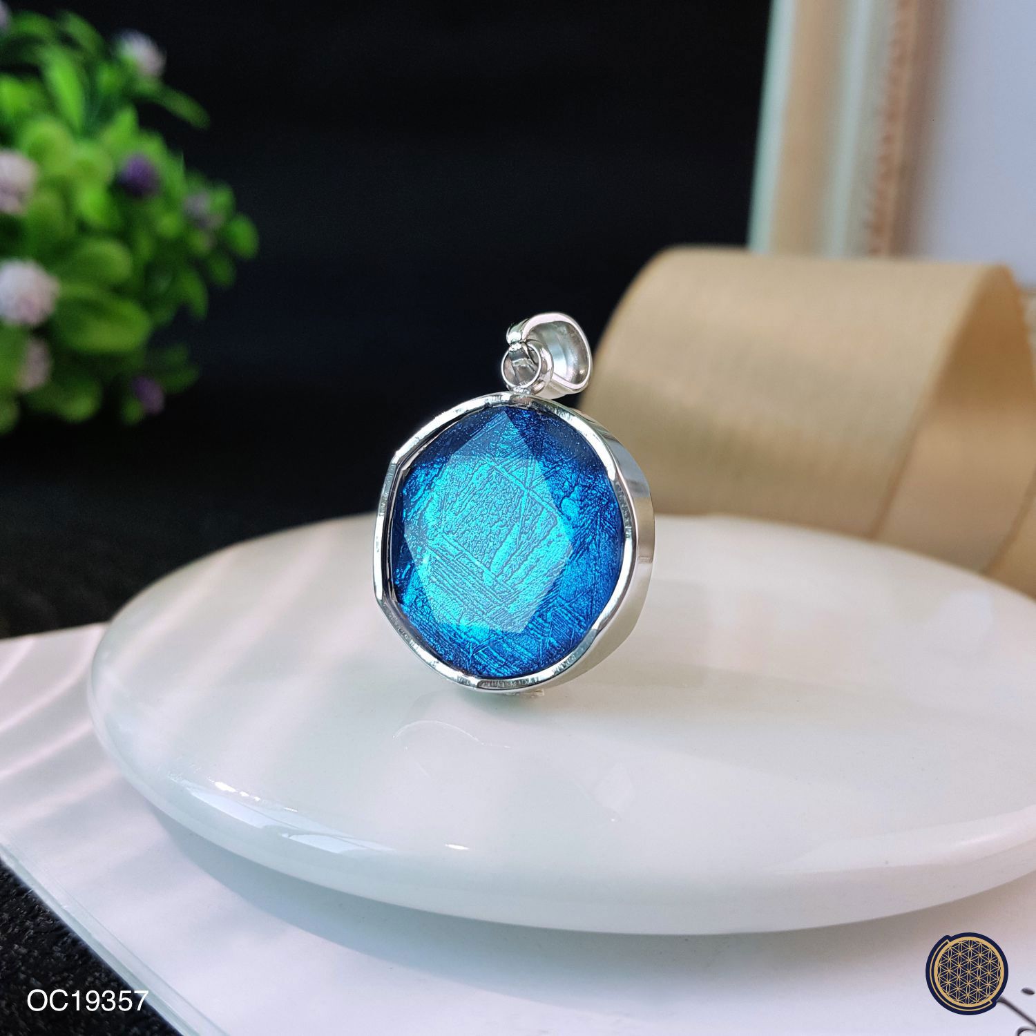 18mm 天铁大卫星吊坠 -白金色+蓝色