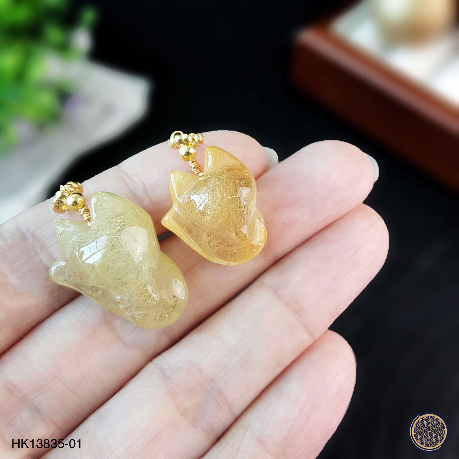 金发晶/钛晶大头狐仙吊坠 -金扣