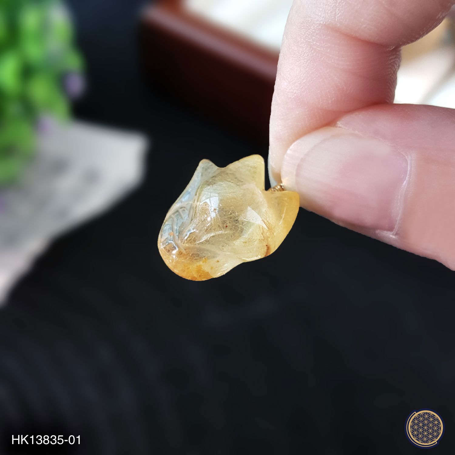 金发晶/钛晶大头狐仙吊坠 -金扣