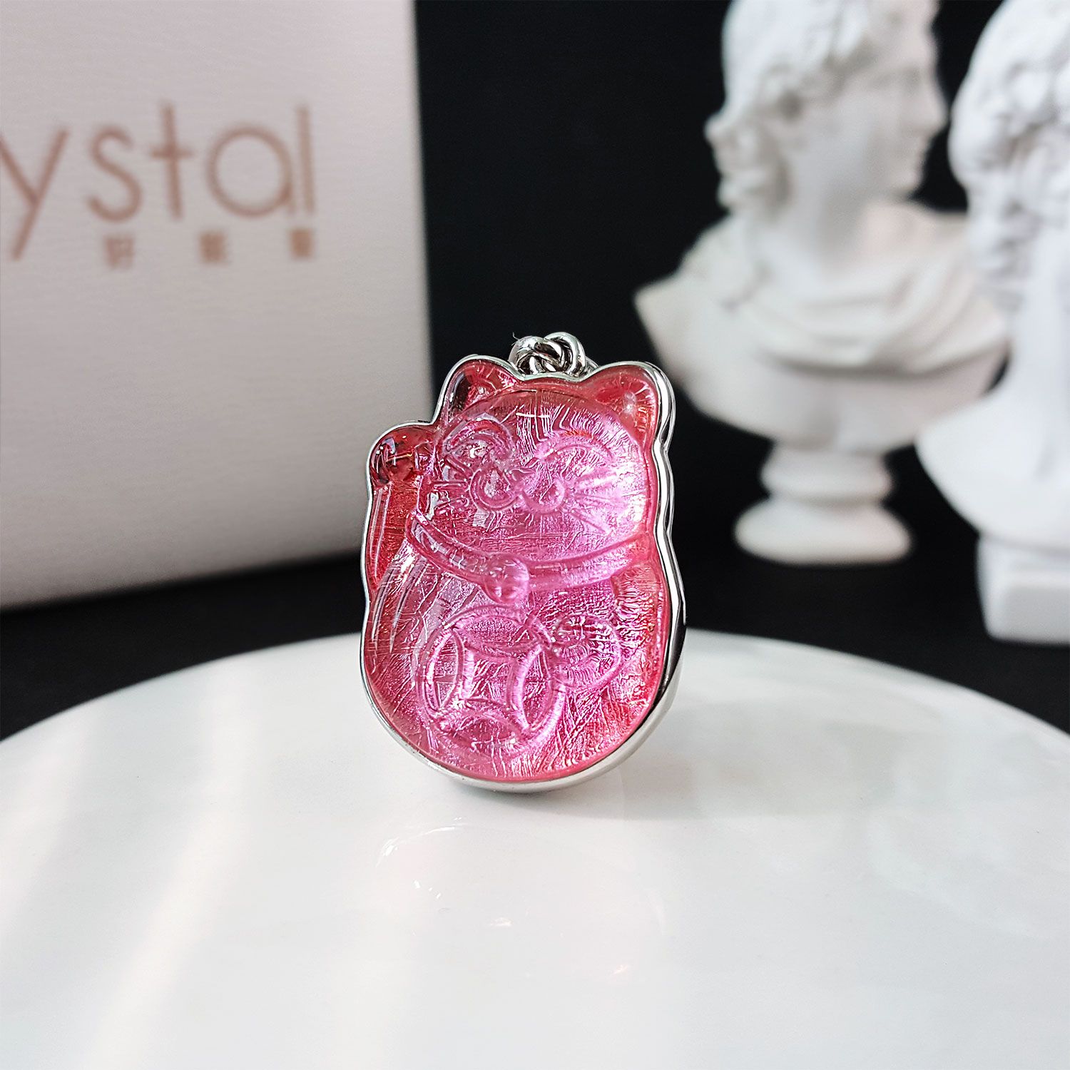 20mm x 25mm Meteorite  Lucky Cat Pendant (Big) - Pink 