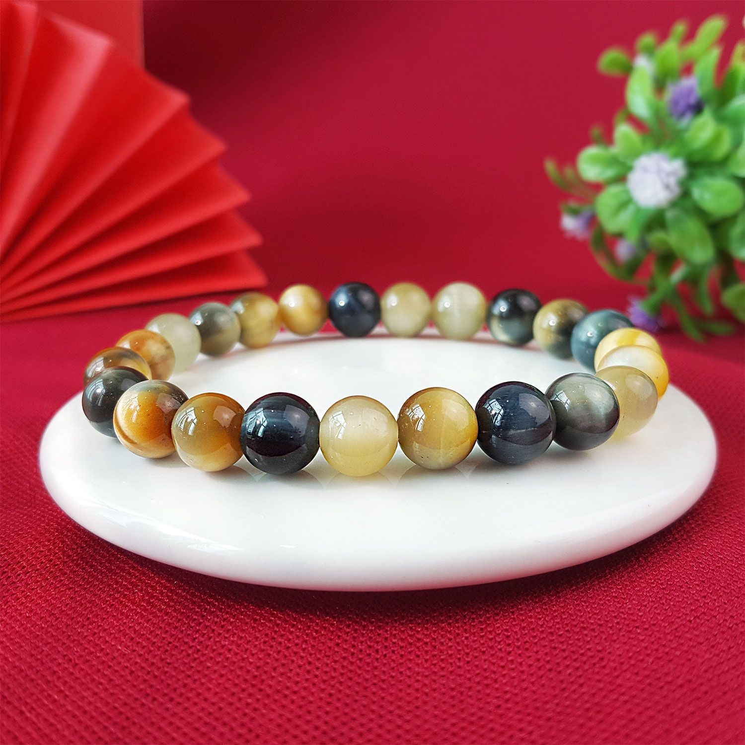 8mm Yellow Blue Tiger Eye Bracelet