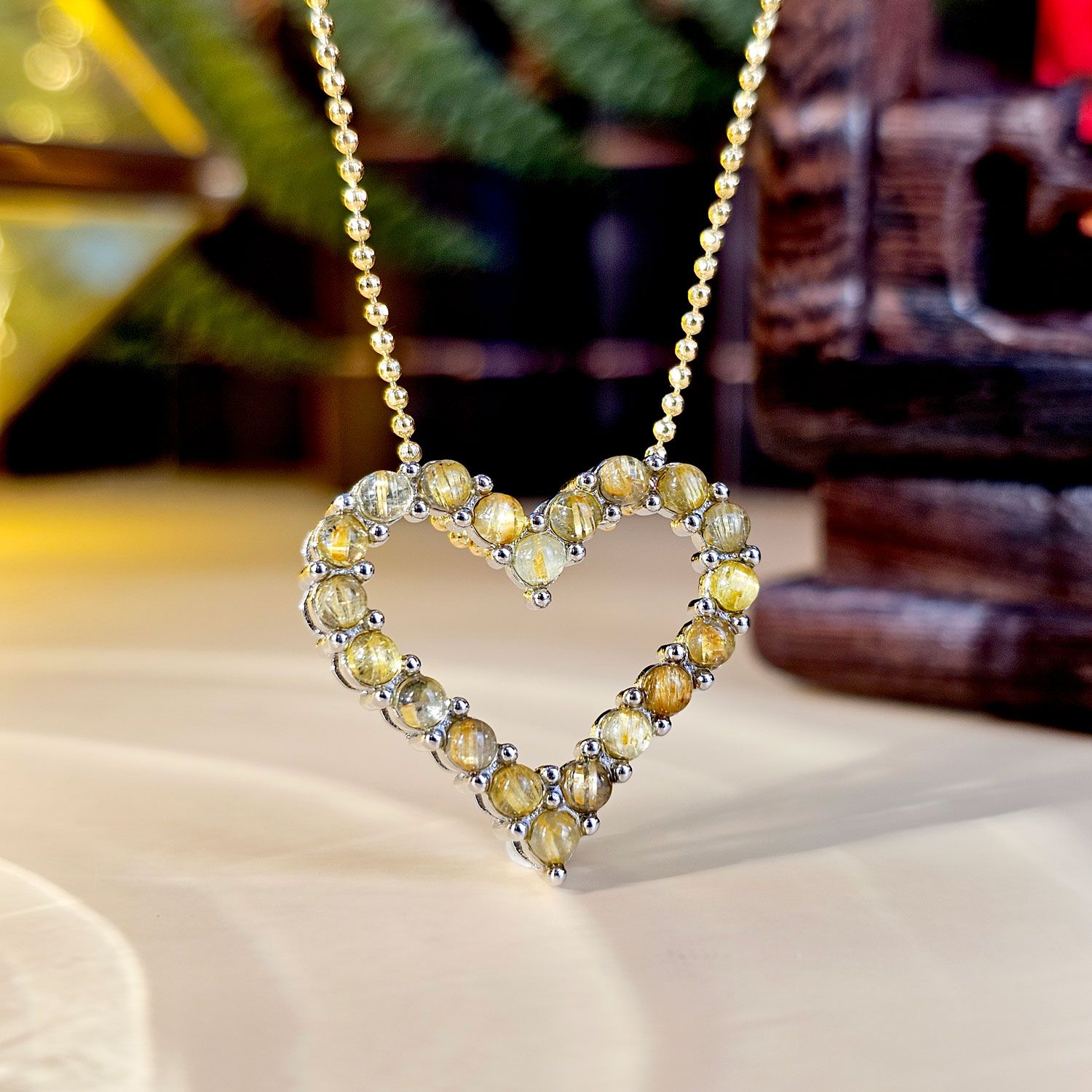 Gold Rutilated Heart Shape Pendant