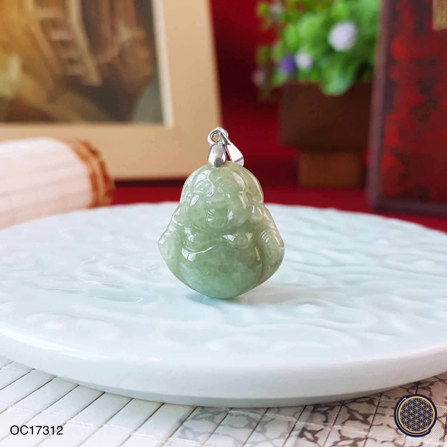 17mm x 20mm 豆青玉弥勒佛吊坠(小)