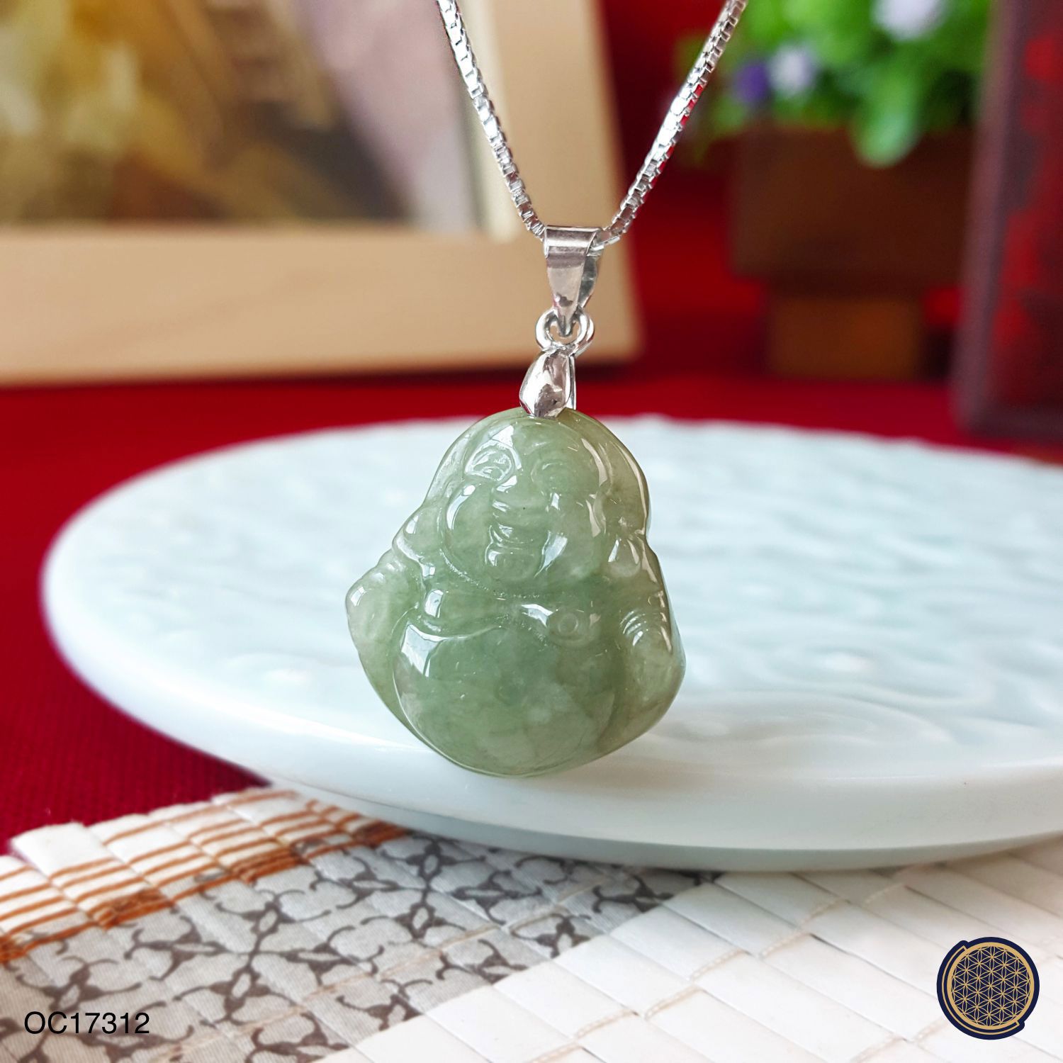 17mm x 20mm 豆青玉弥勒佛吊坠(小)