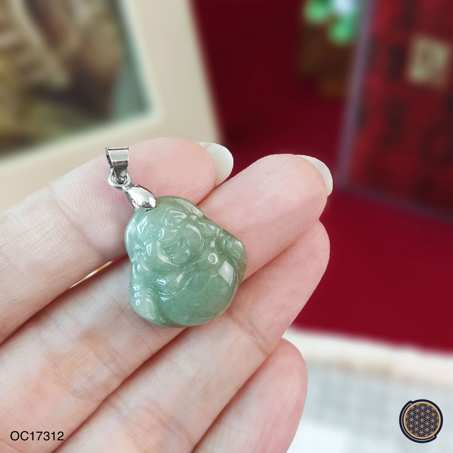 17mm x 20mm 豆青玉弥勒佛吊坠(小)