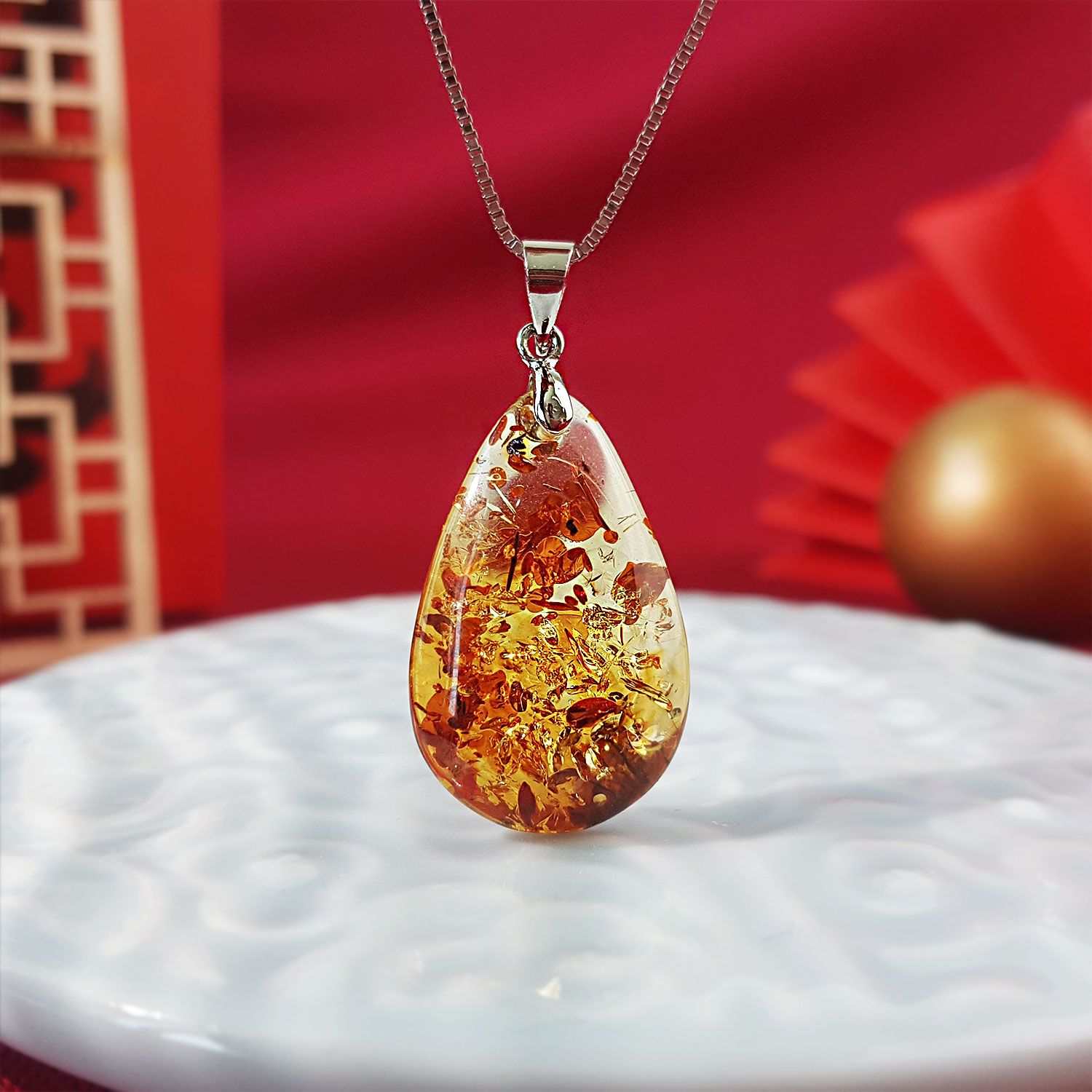 花珀蜜蜡水滴形吊坠