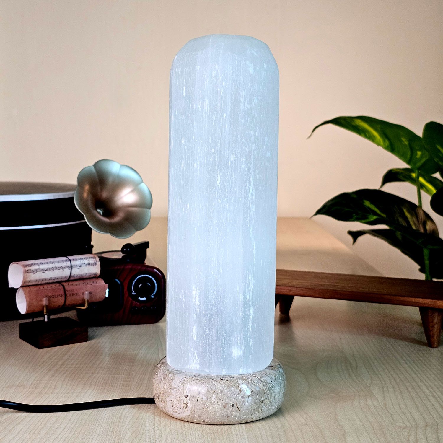 摩洛哥透石膏柱形搭配灯座(25CM)