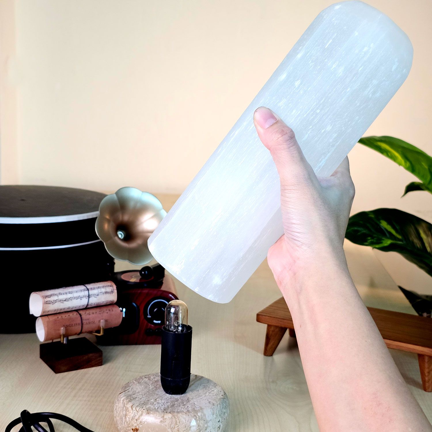 摩洛哥透石膏柱形搭配灯座(25CM)