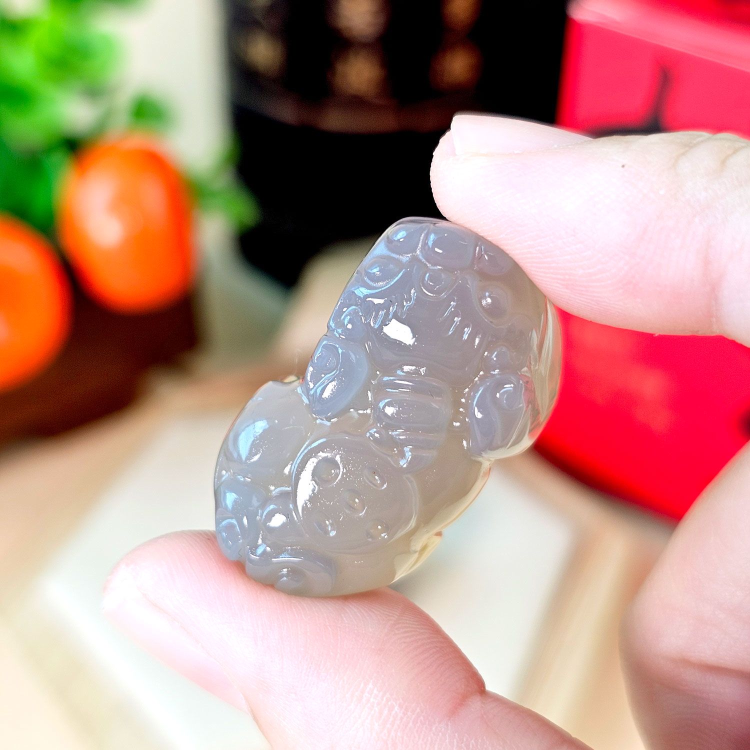 灰玉髓貔貅(对)