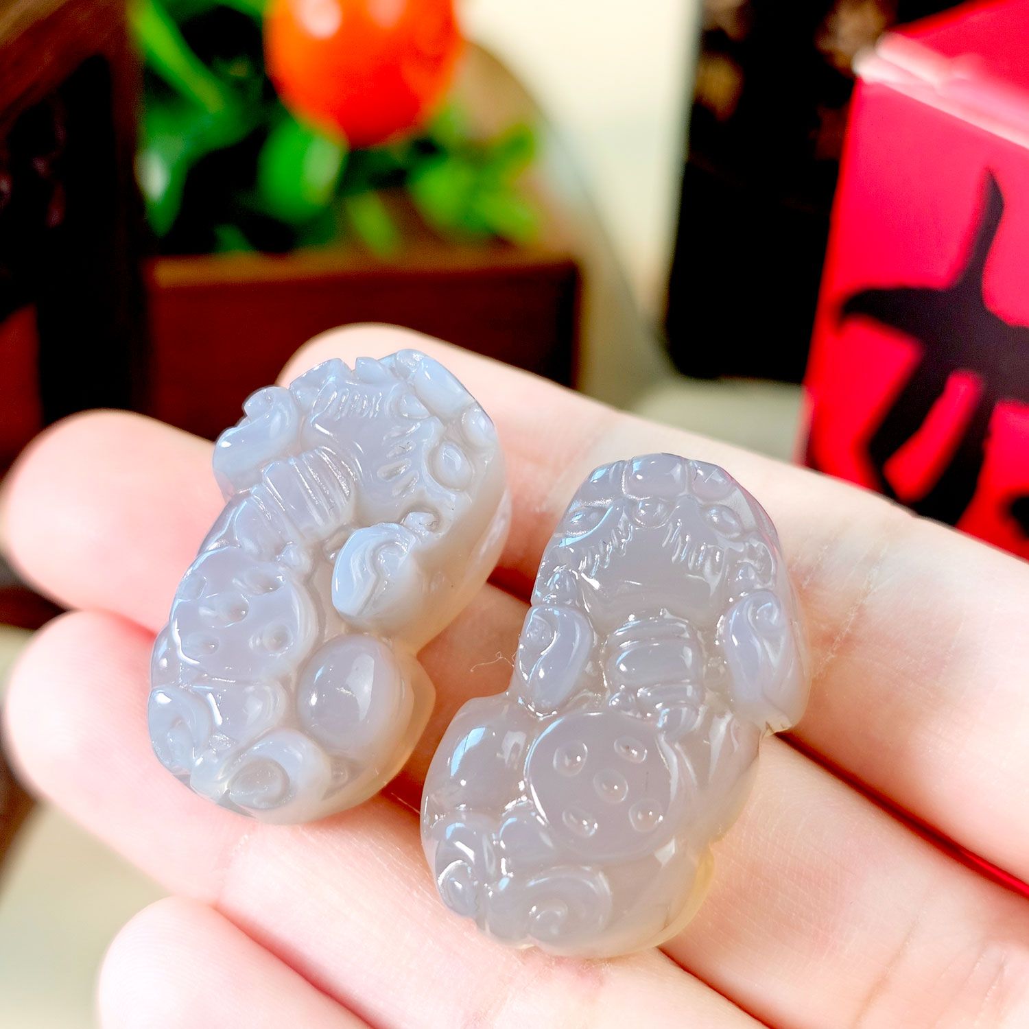 灰玉髓貔貅(对)