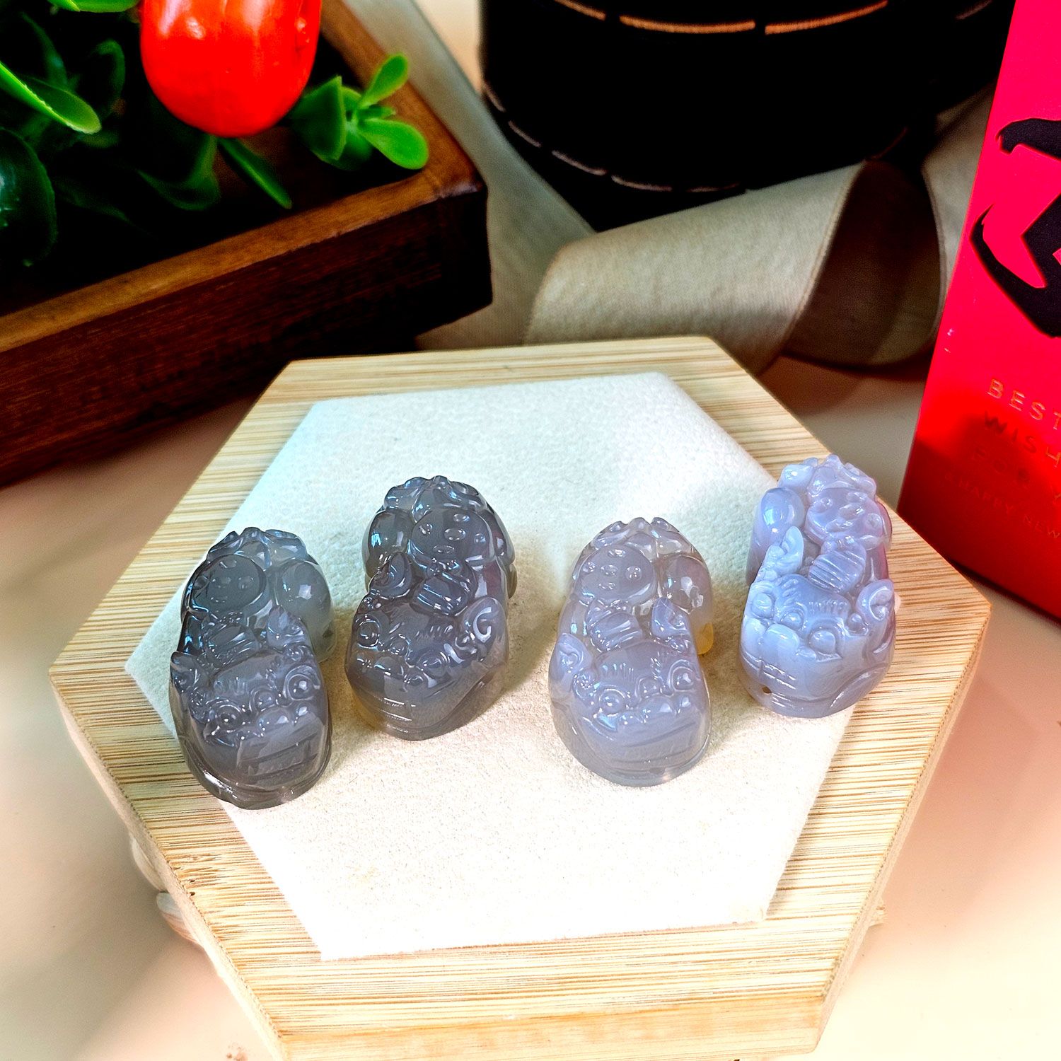灰玉髓貔貅(对)