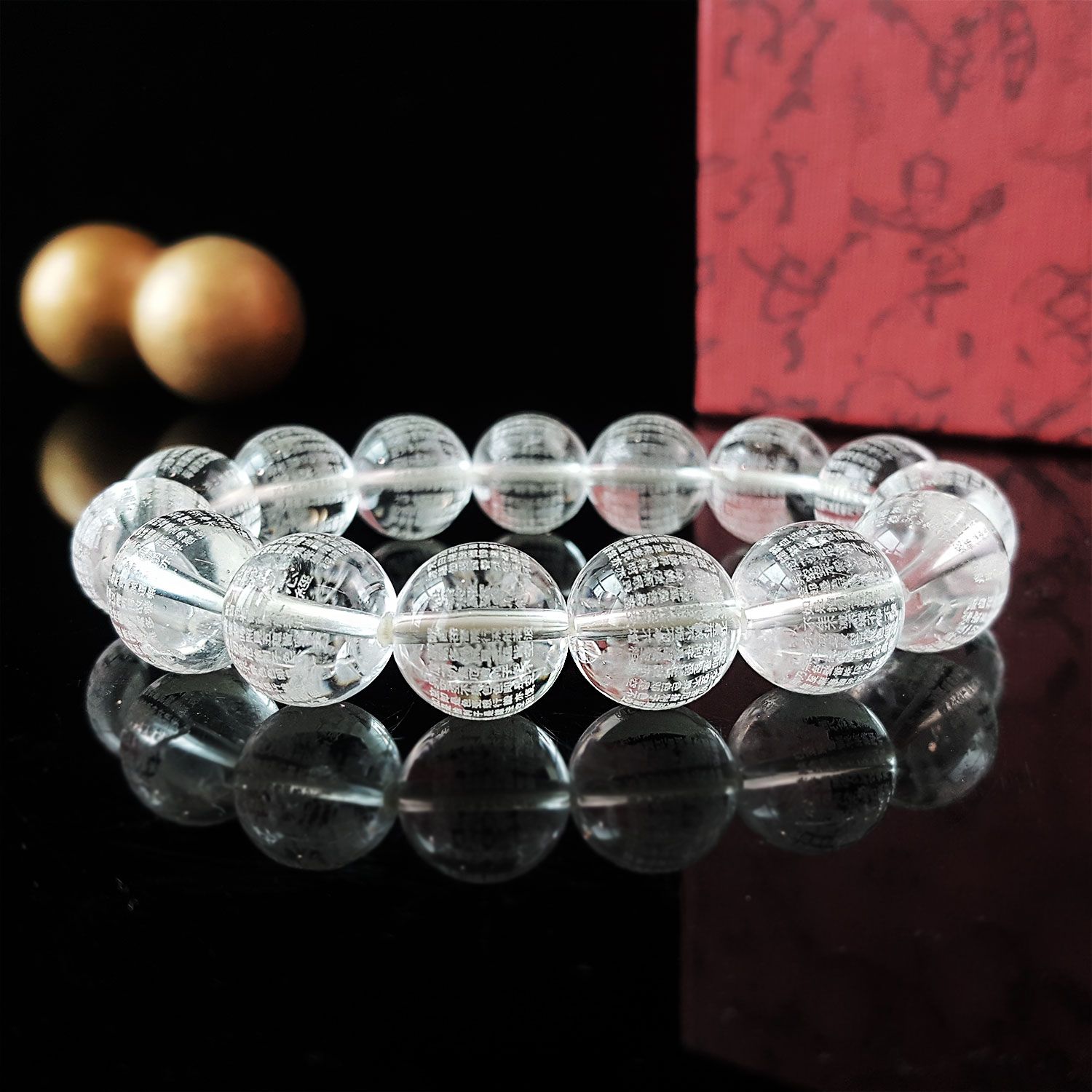 14mm Clear Quartz The Heart Sutra  Bracelet