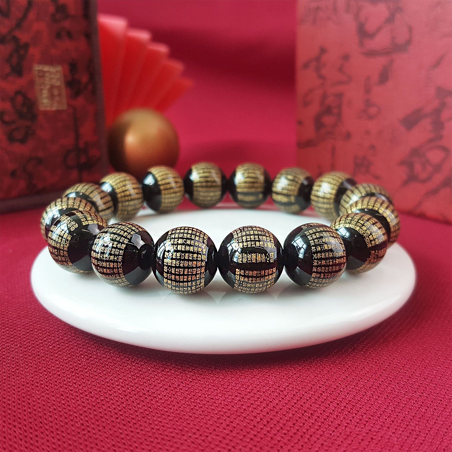 12mm 黑曜石金字波罗蜜心经手链