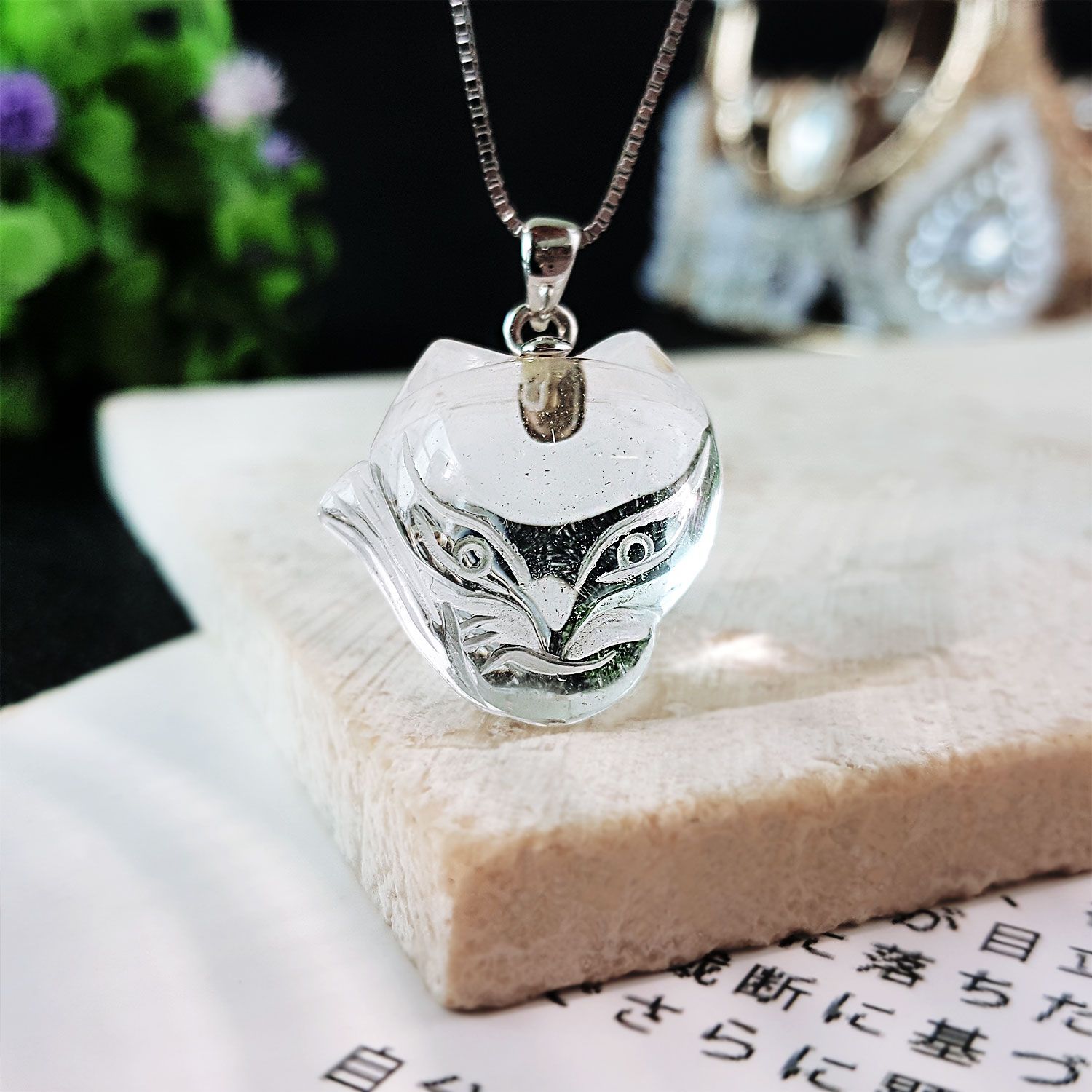 20X21mm 白水晶大头狐仙吊坠 (925镶嵌)
