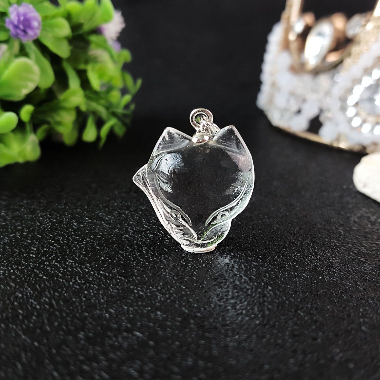 20X21mm 白水晶大头狐仙吊坠 (925镶嵌)