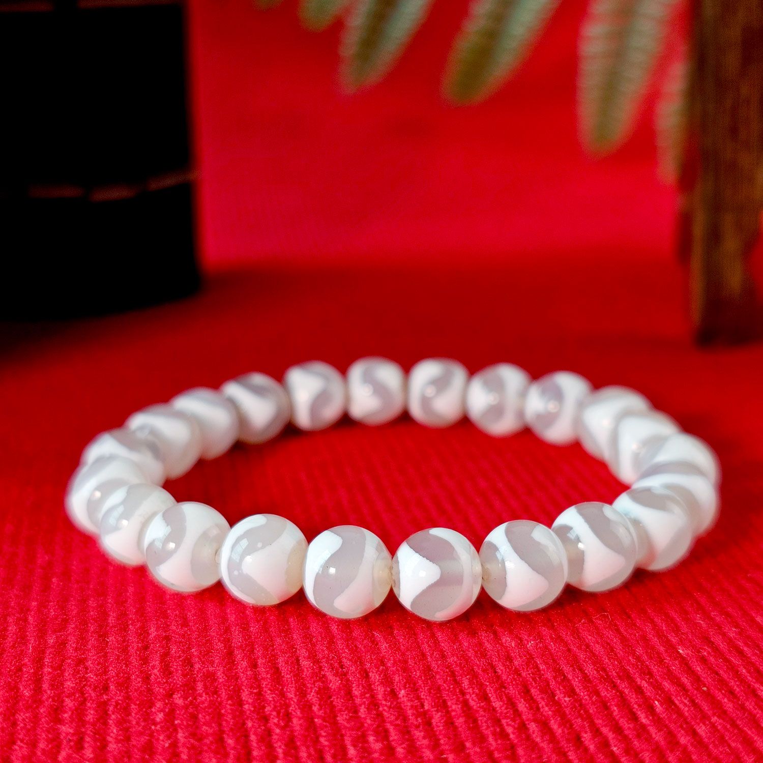8mm White Agate Tiger Tooth Bracelet