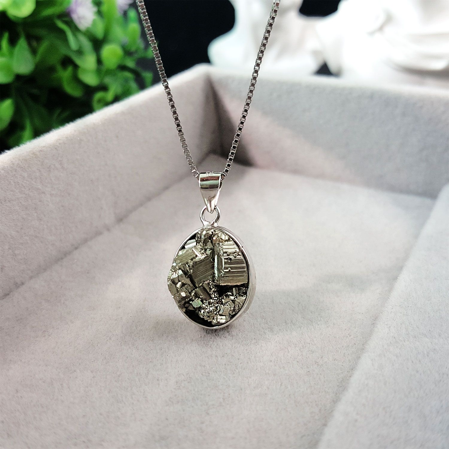 Pyrite Raw Oval Shape Pendant (925) 
