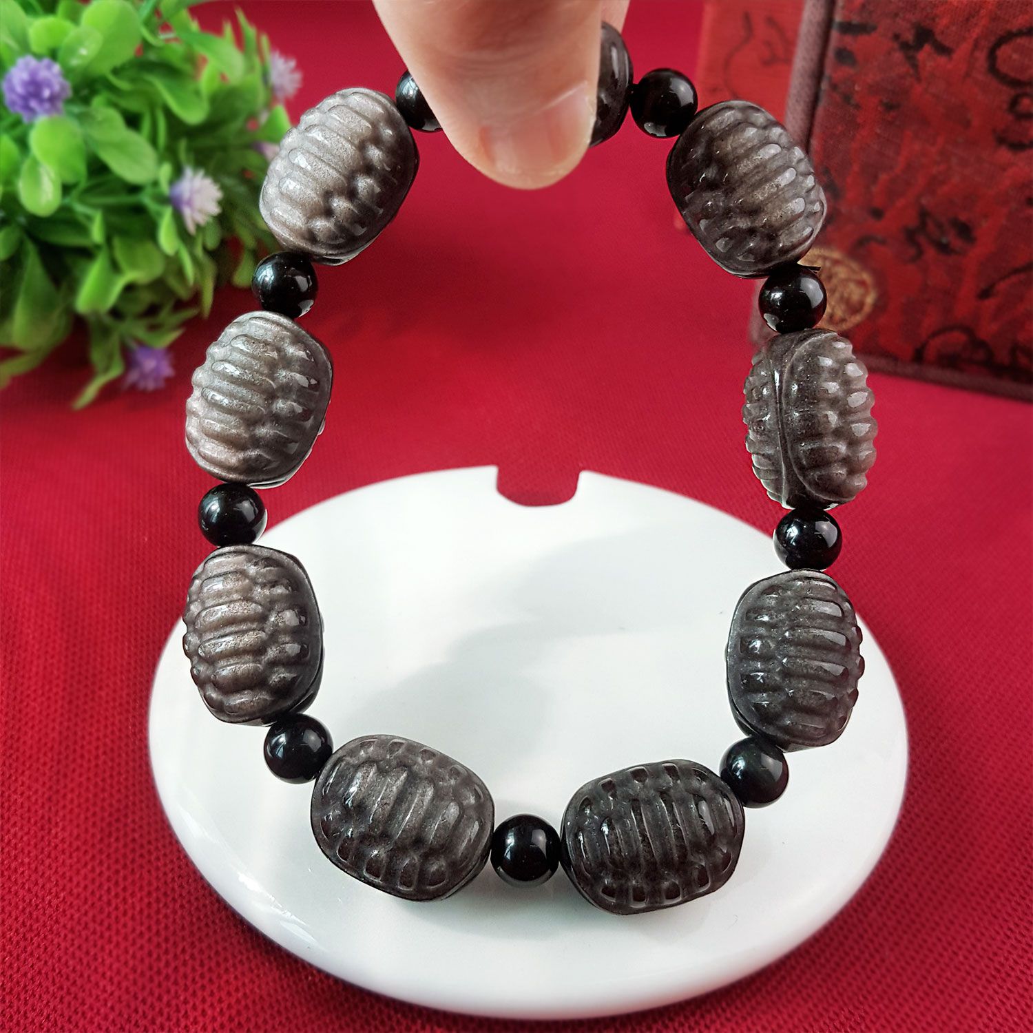 13mm 银曜石富甲天下手链