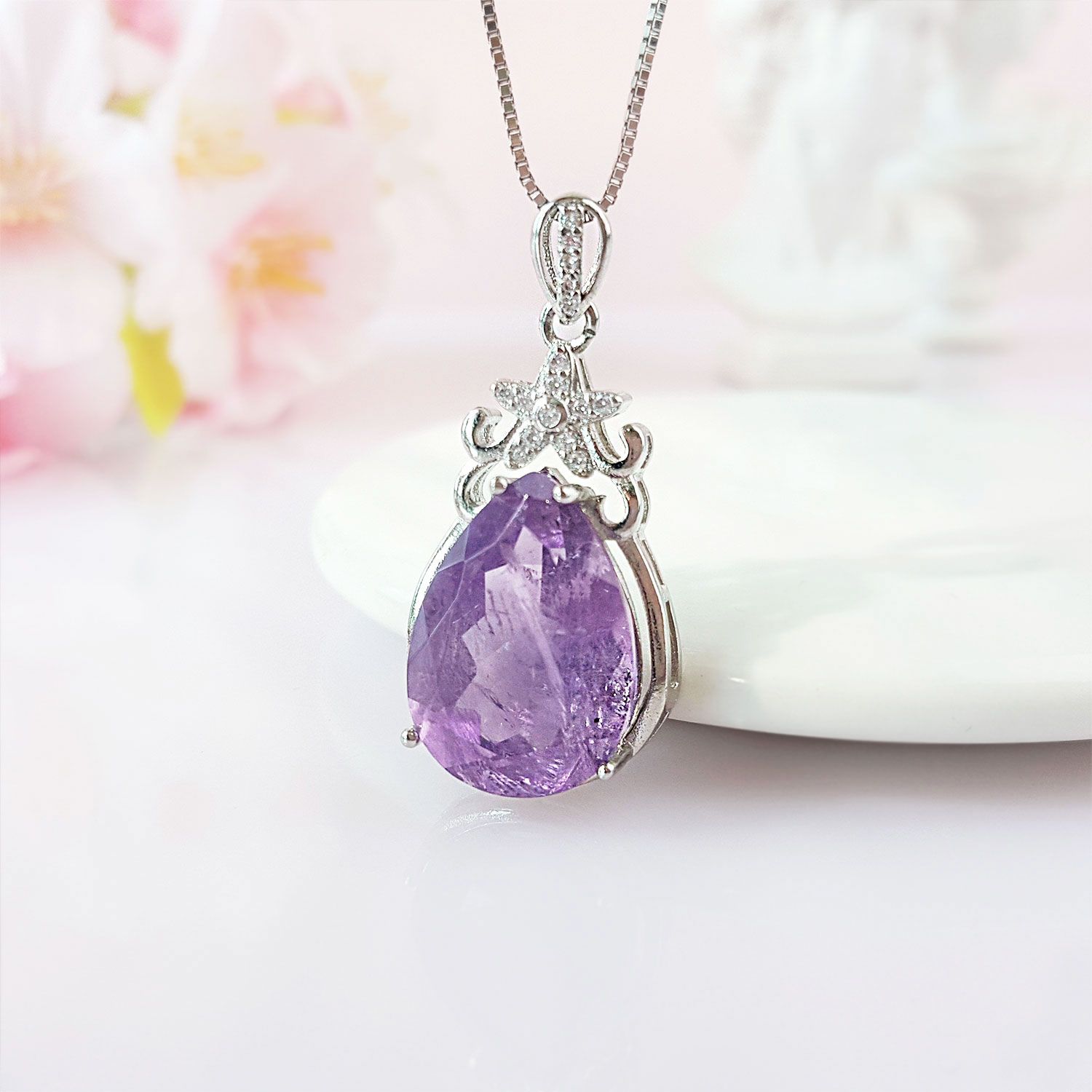 12mm x 18mm 紫水晶钻切面水滴形吊坠