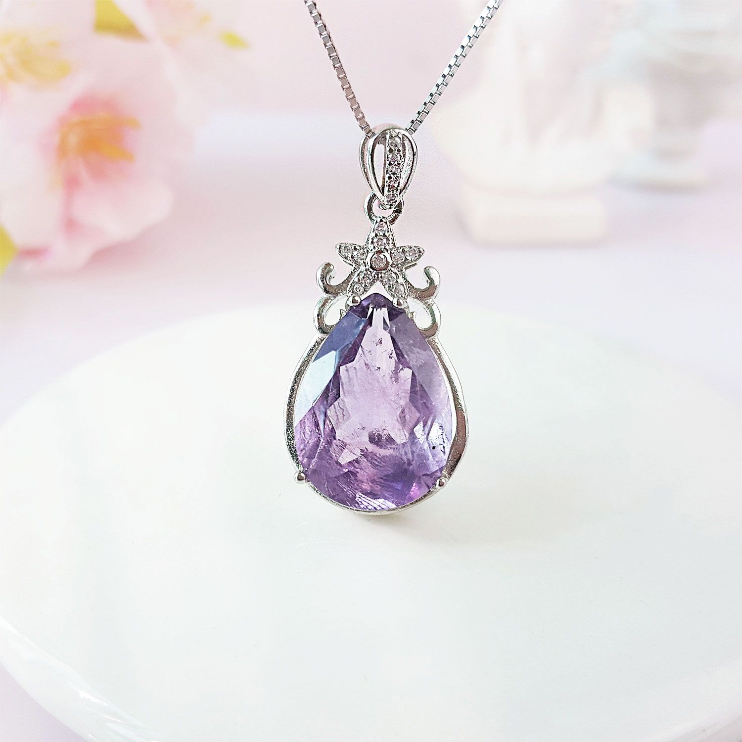 12mm x 18mm 紫水晶钻切面水滴形吊坠