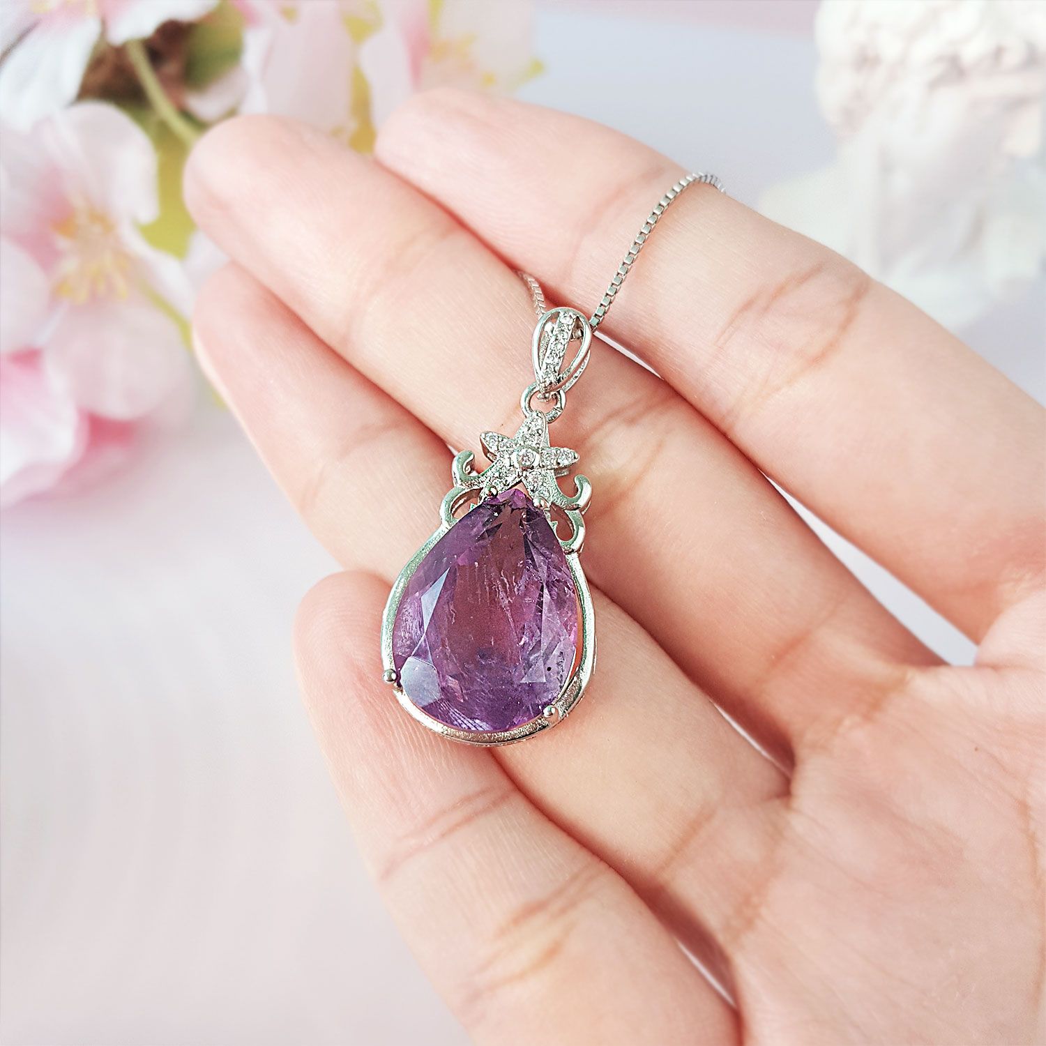 12mm x 18mm 紫水晶钻切面水滴形吊坠