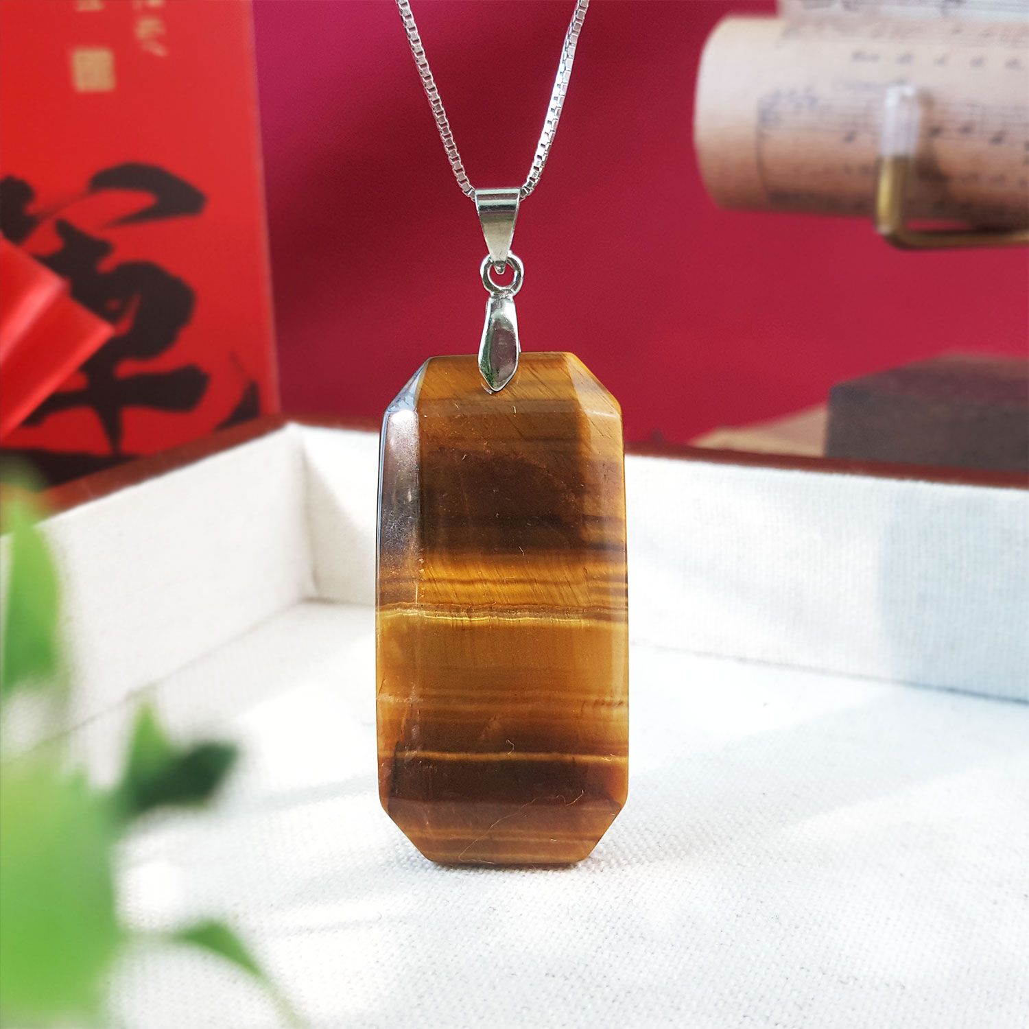 20X40mm 黄虎眼平安无事牌吊坠