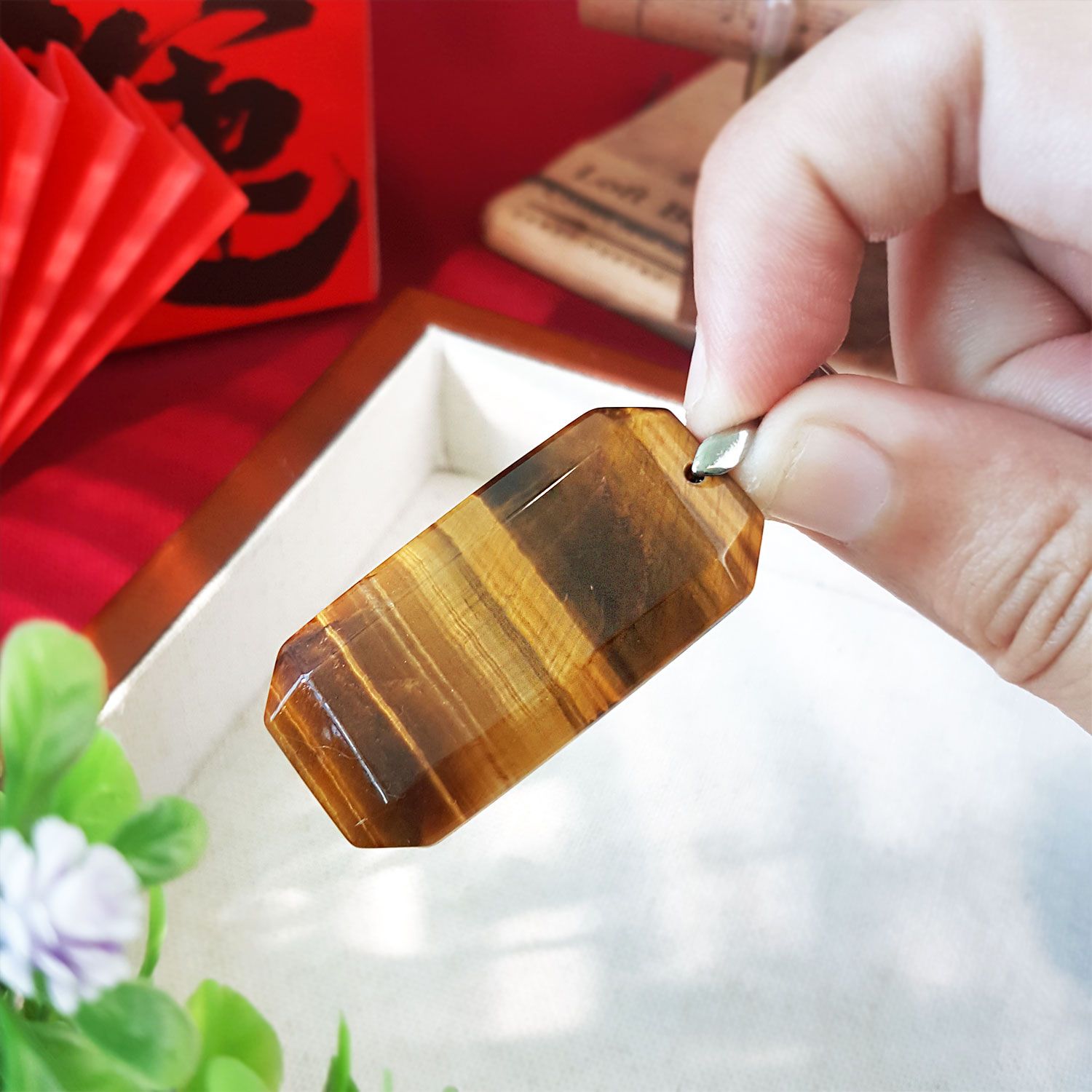 20X40mm 黄虎眼平安无事牌吊坠