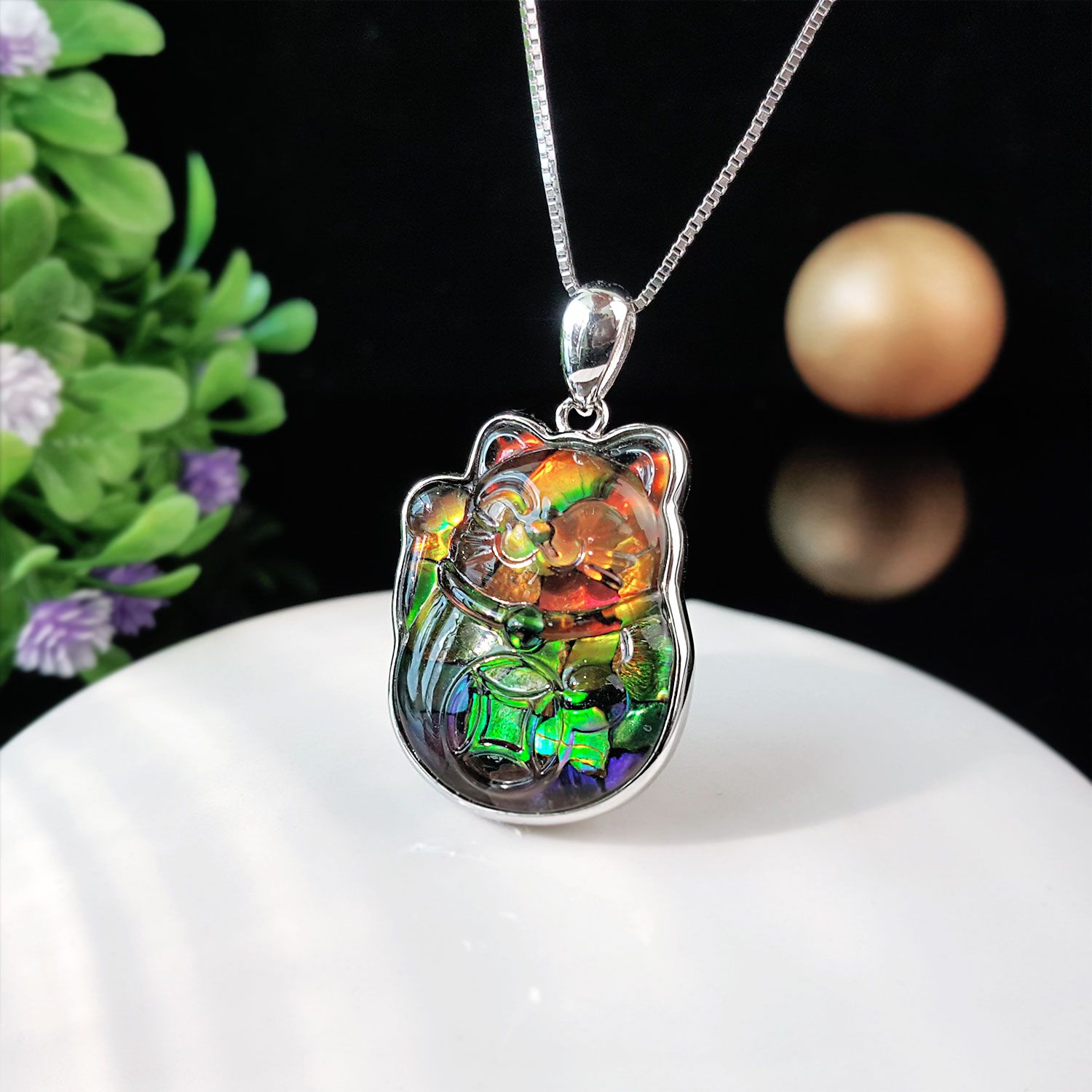 18mm x 24.5mm 加拿大斑彩招财猫拼图吊坠