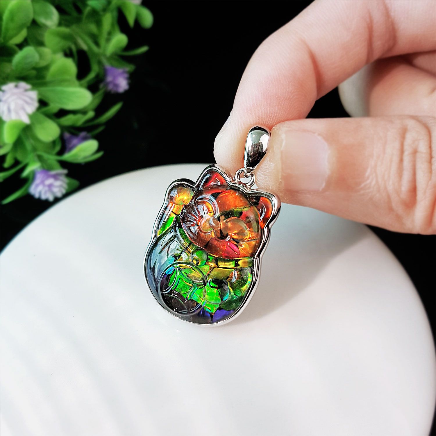18mm x 24.5mm 加拿大斑彩招财猫拼图吊坠