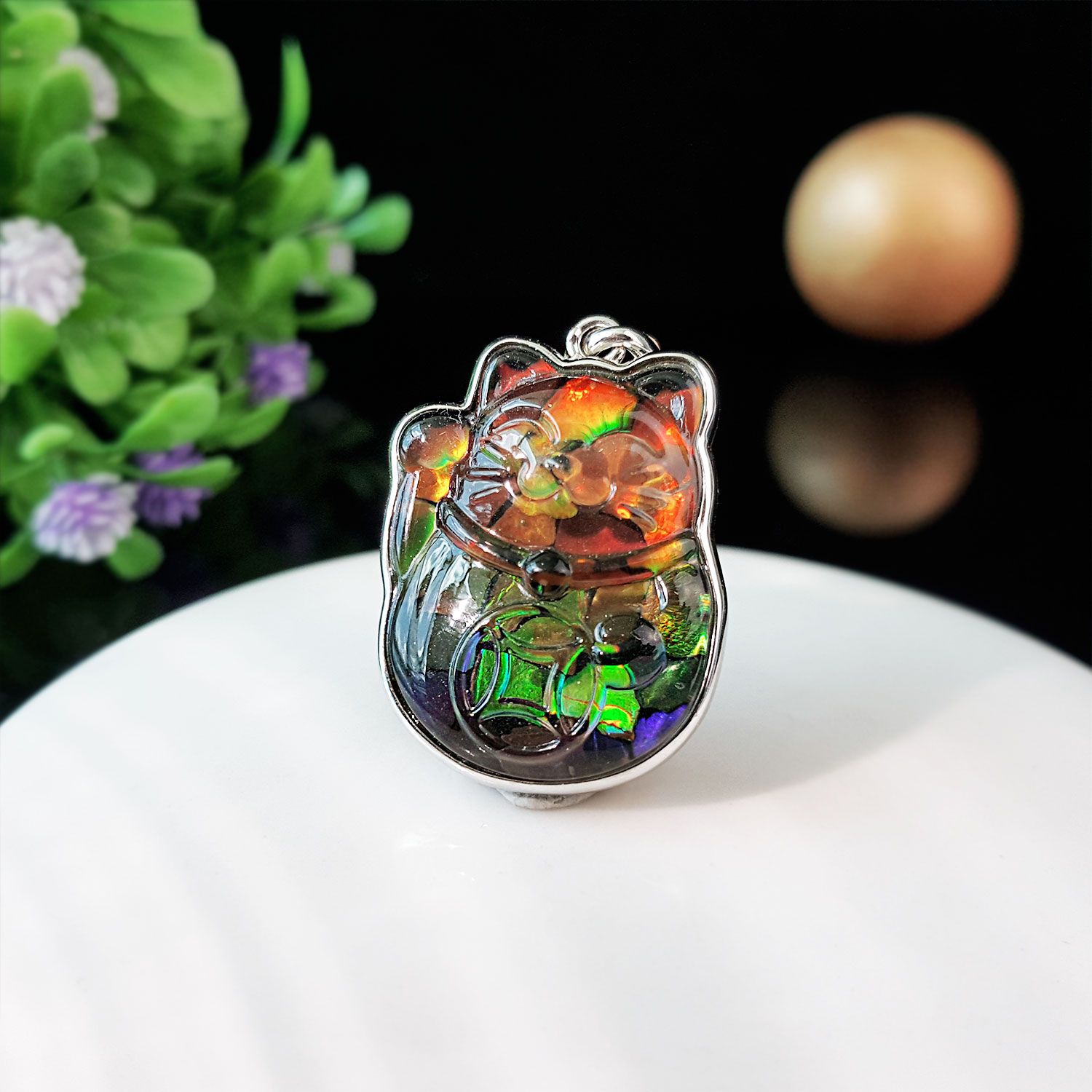 18mm x 24.5mm 加拿大斑彩招财猫拼图吊坠