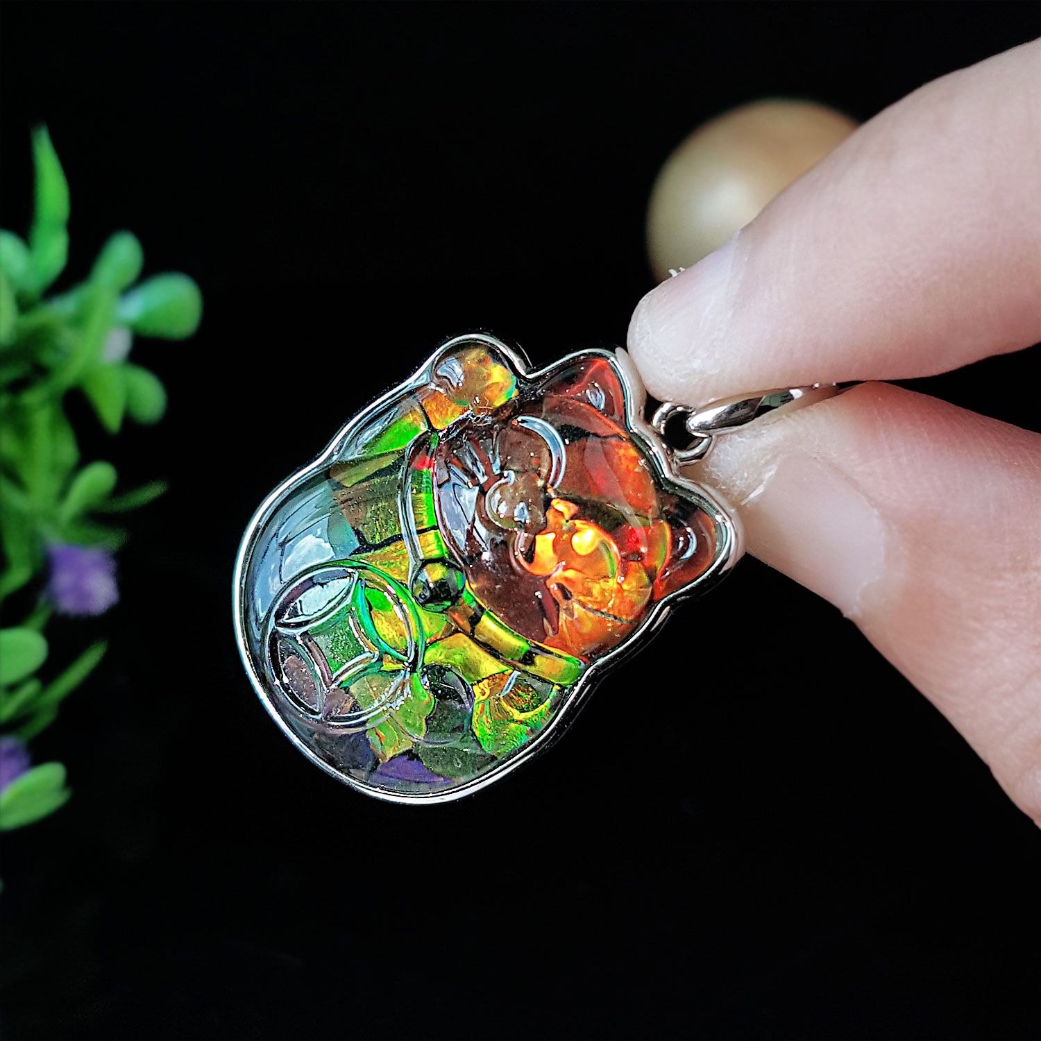 18mm x 24.5mm 加拿大斑彩招财猫拼图吊坠