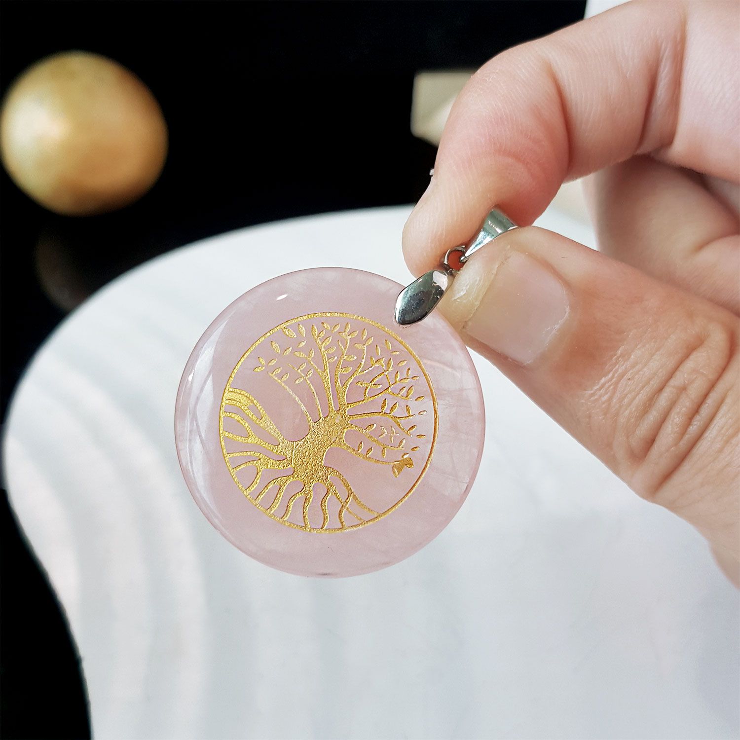 30mm 粉晶生命之树吊坠