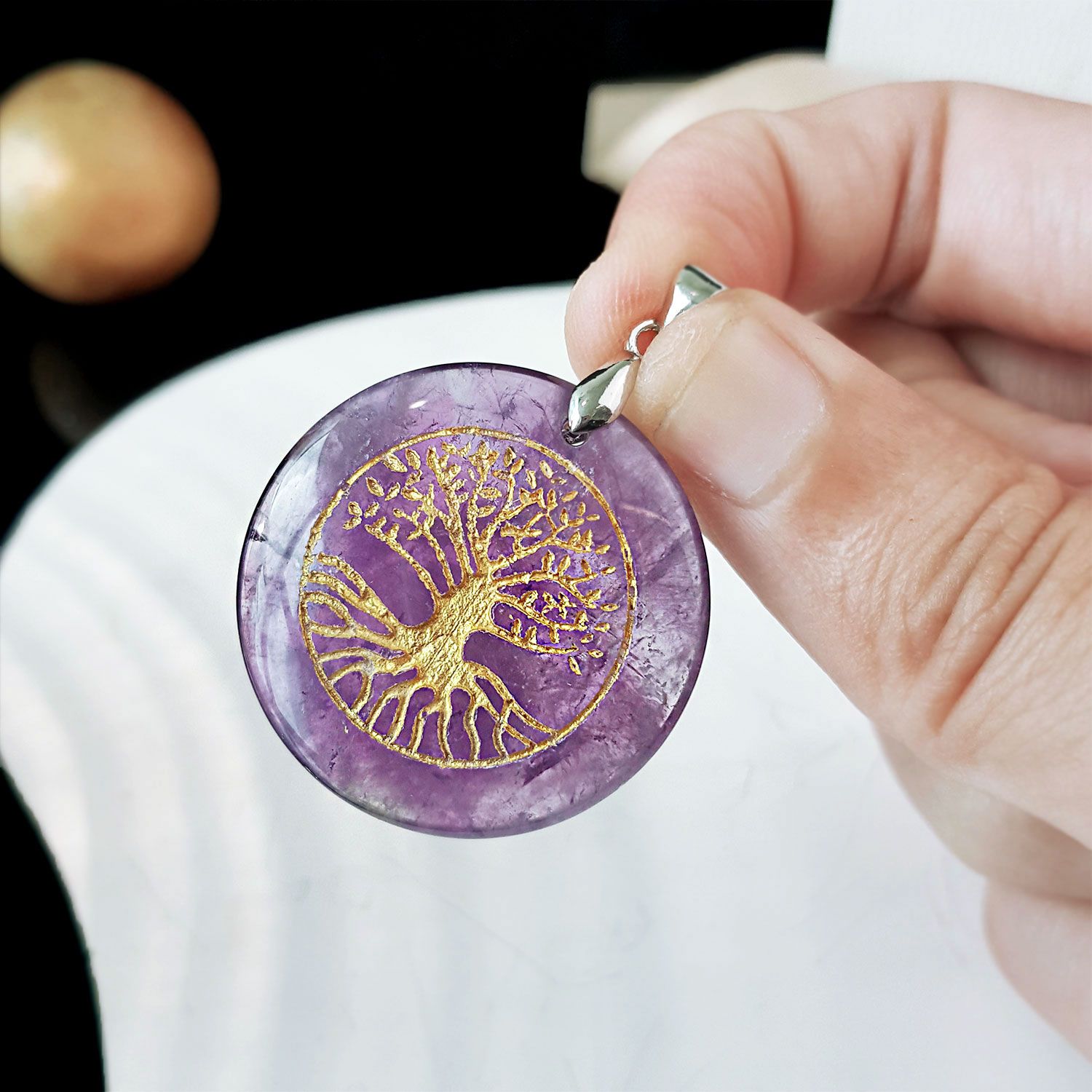 30mm 紫水晶生命之树吊坠