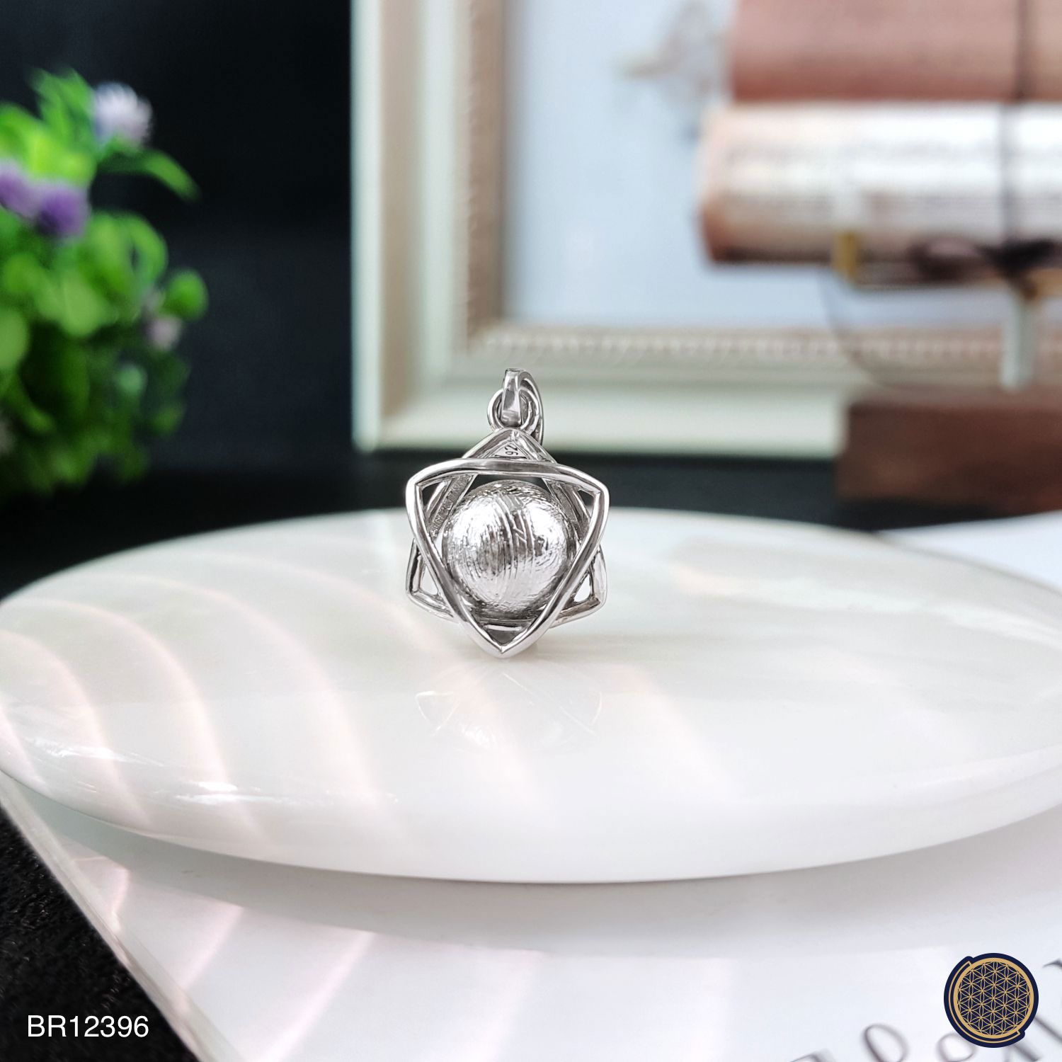 8mm 天铁幸运星吊坠 - 白金色