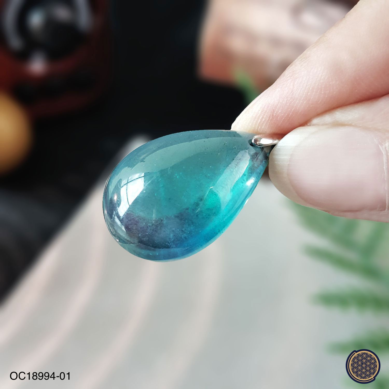 顶级魔鬼海蓝宝水滴形纯银吊坠