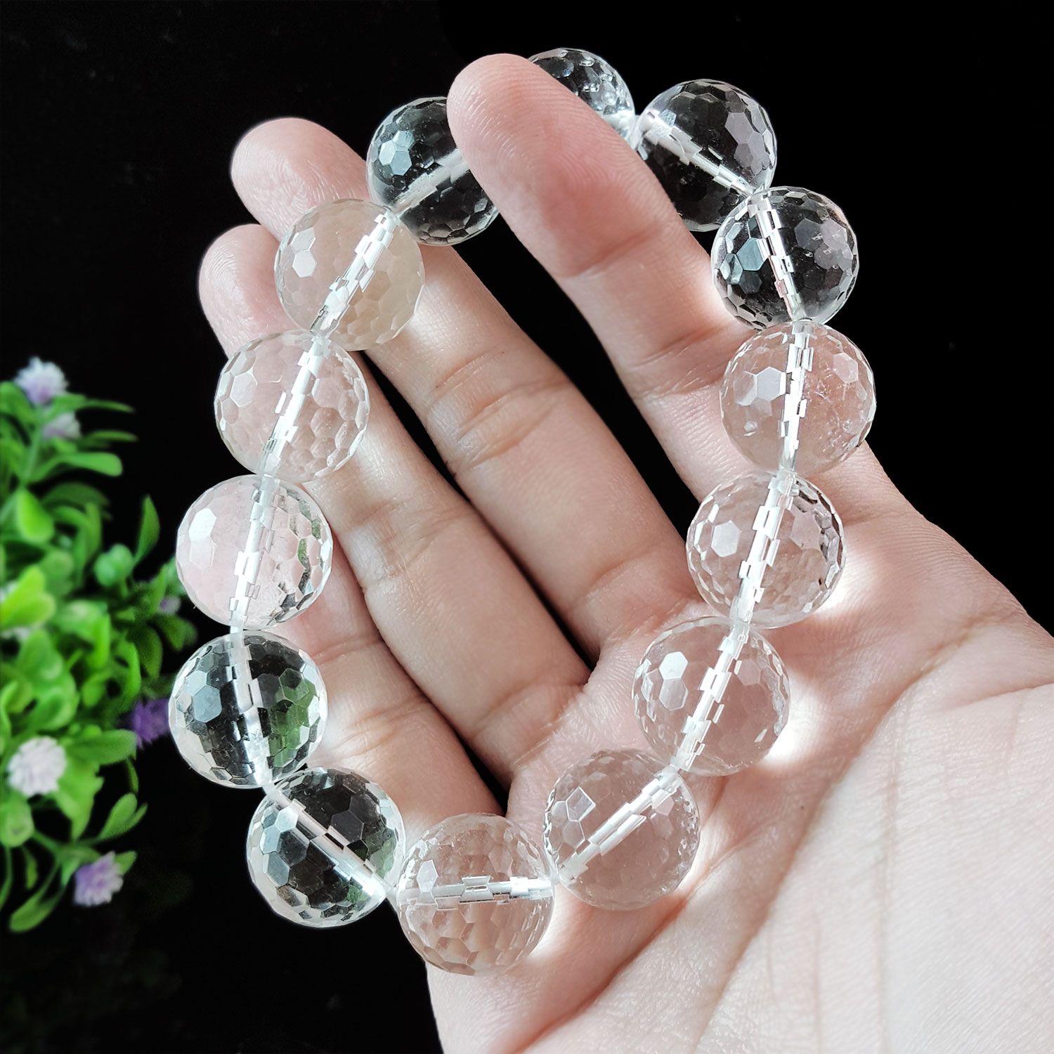 15-15.5mm 白水晶切面手链