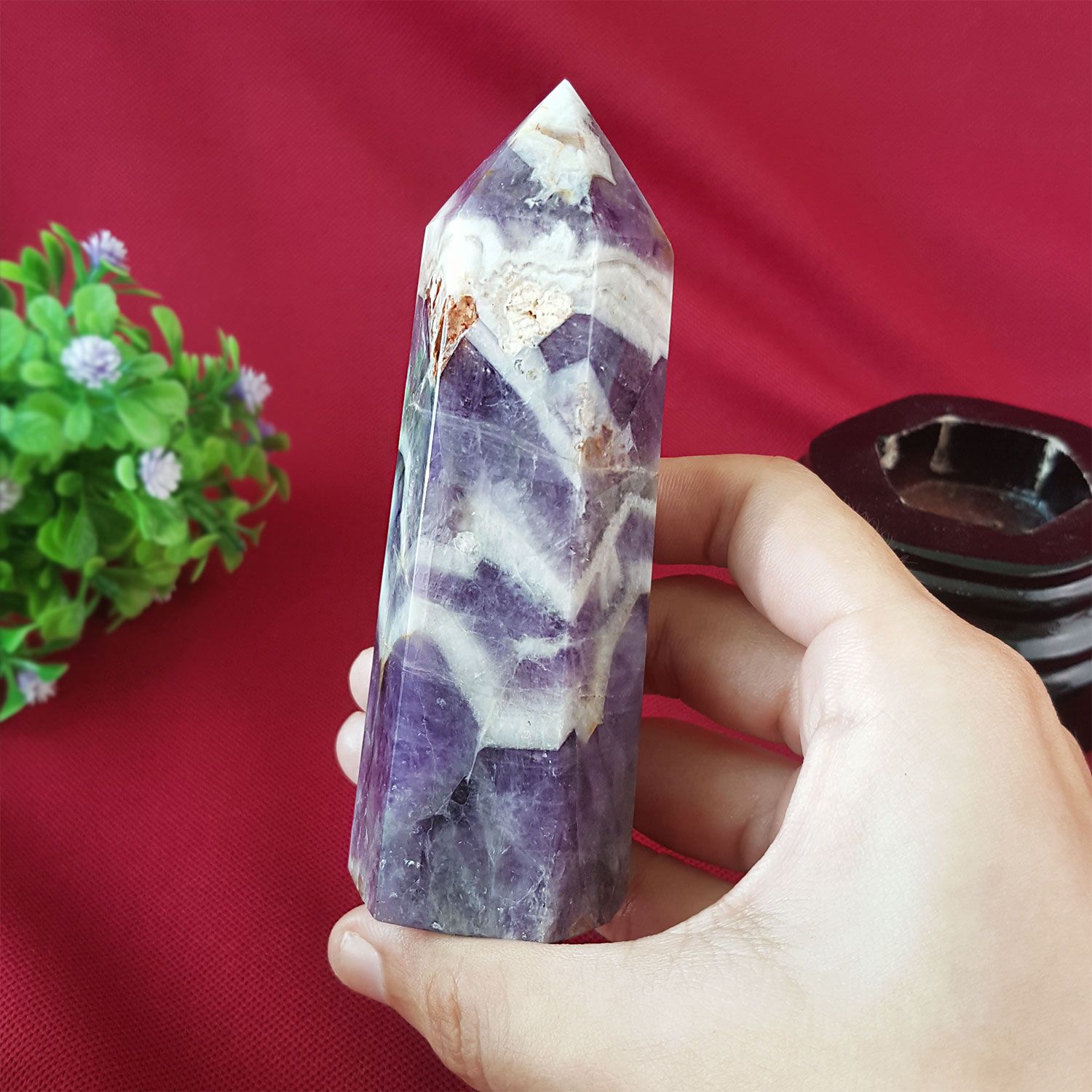 130mm 佛牙紫水晶搭配木座