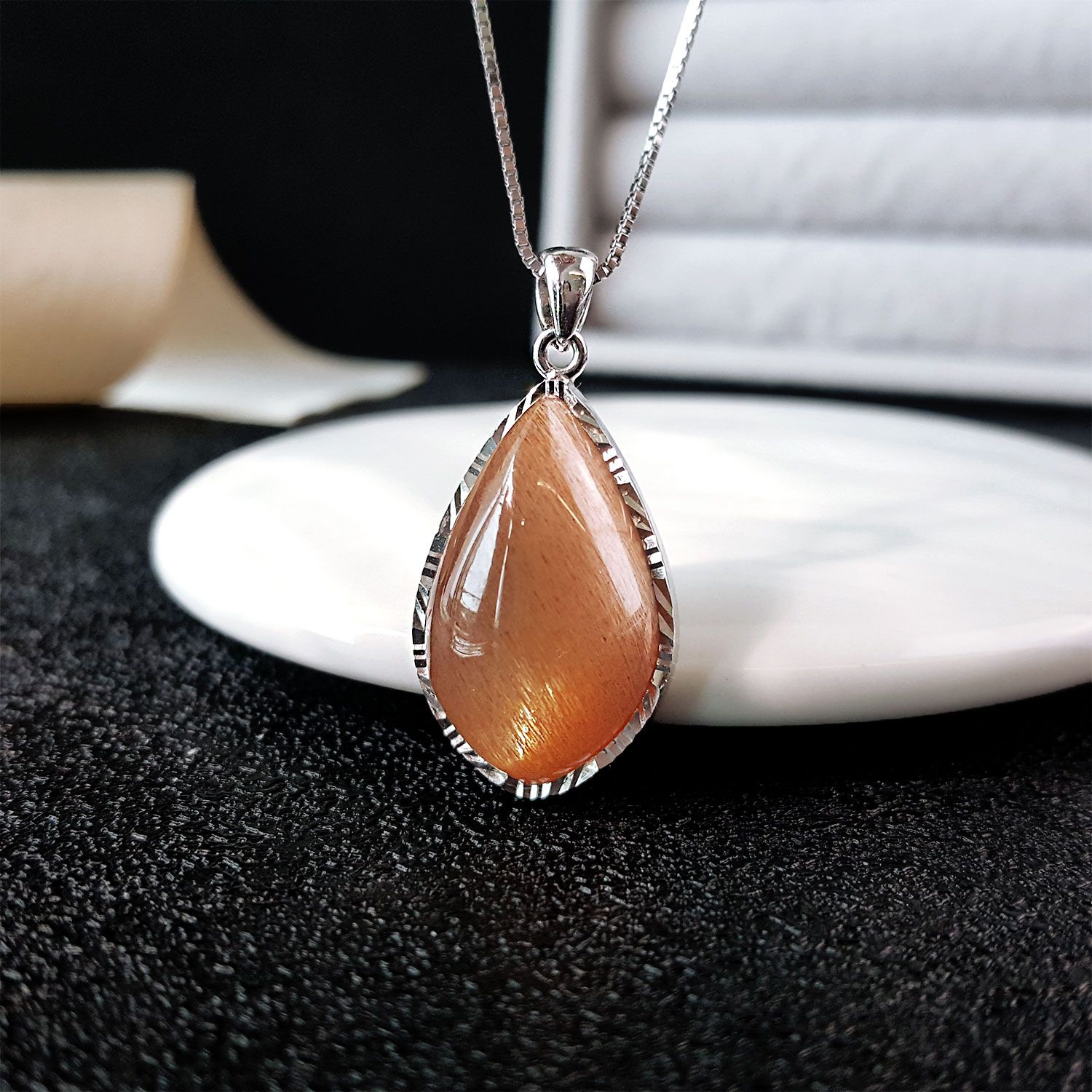 15.5mm x 32mm 太阳石精选纯银吊坠