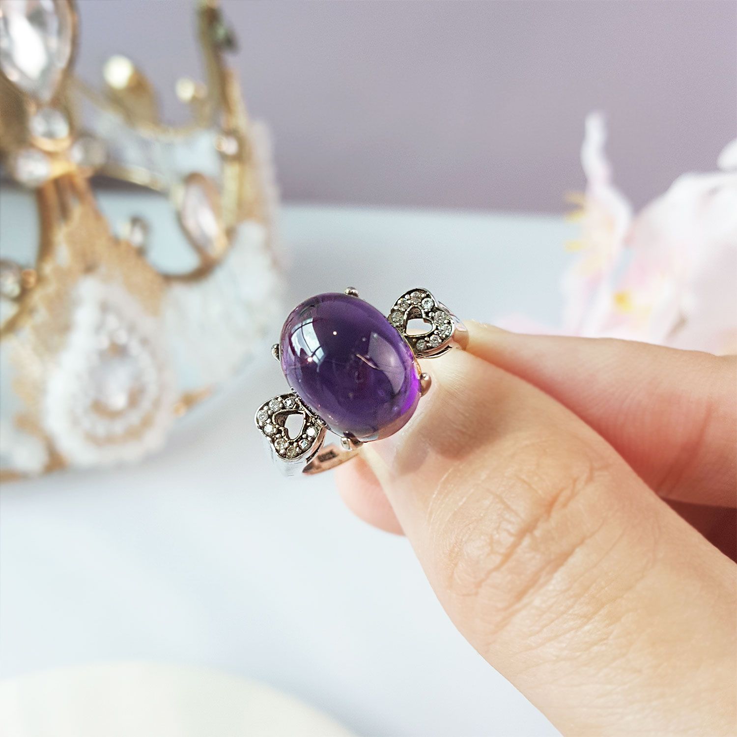 紫水晶纯银戒指
