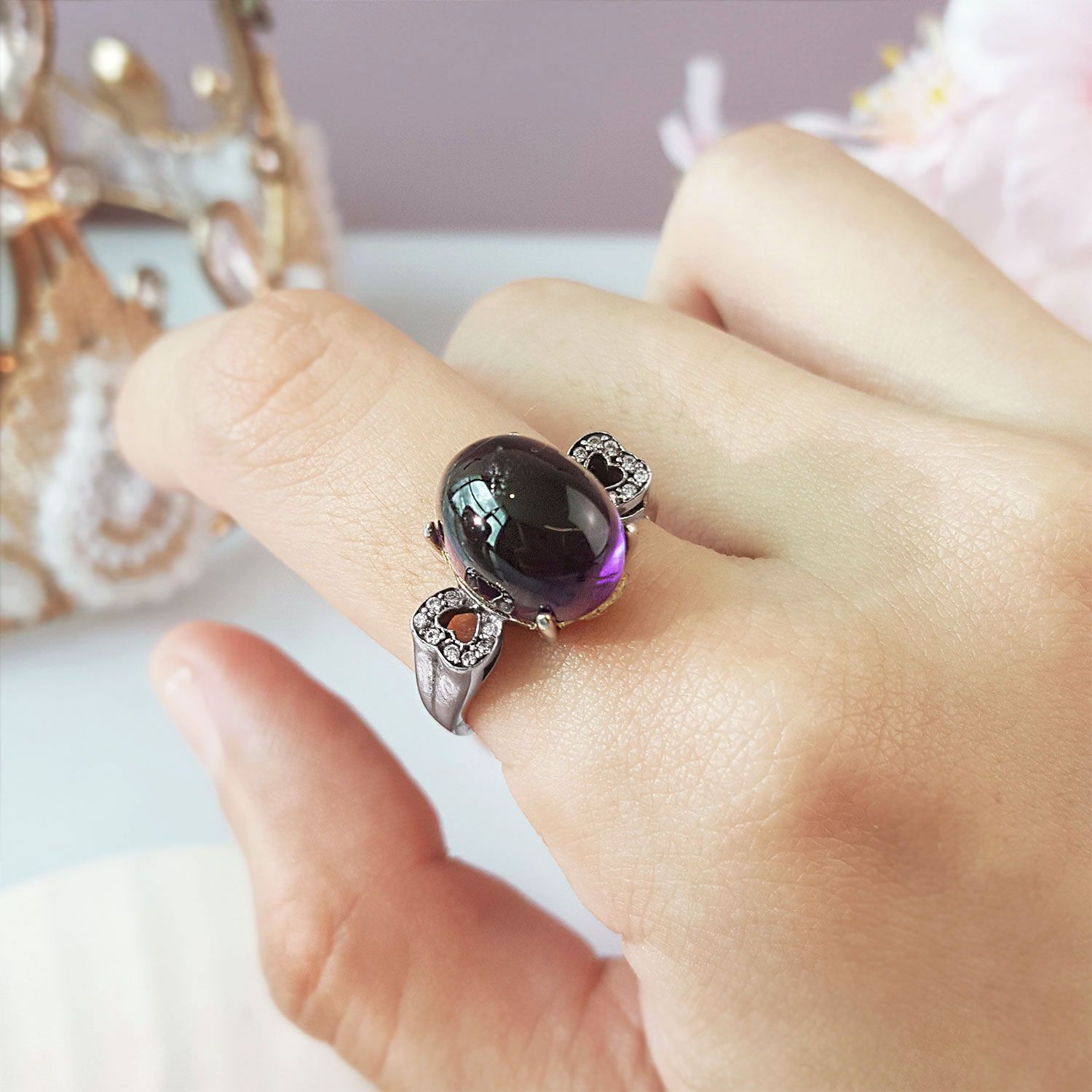 紫水晶纯银戒指