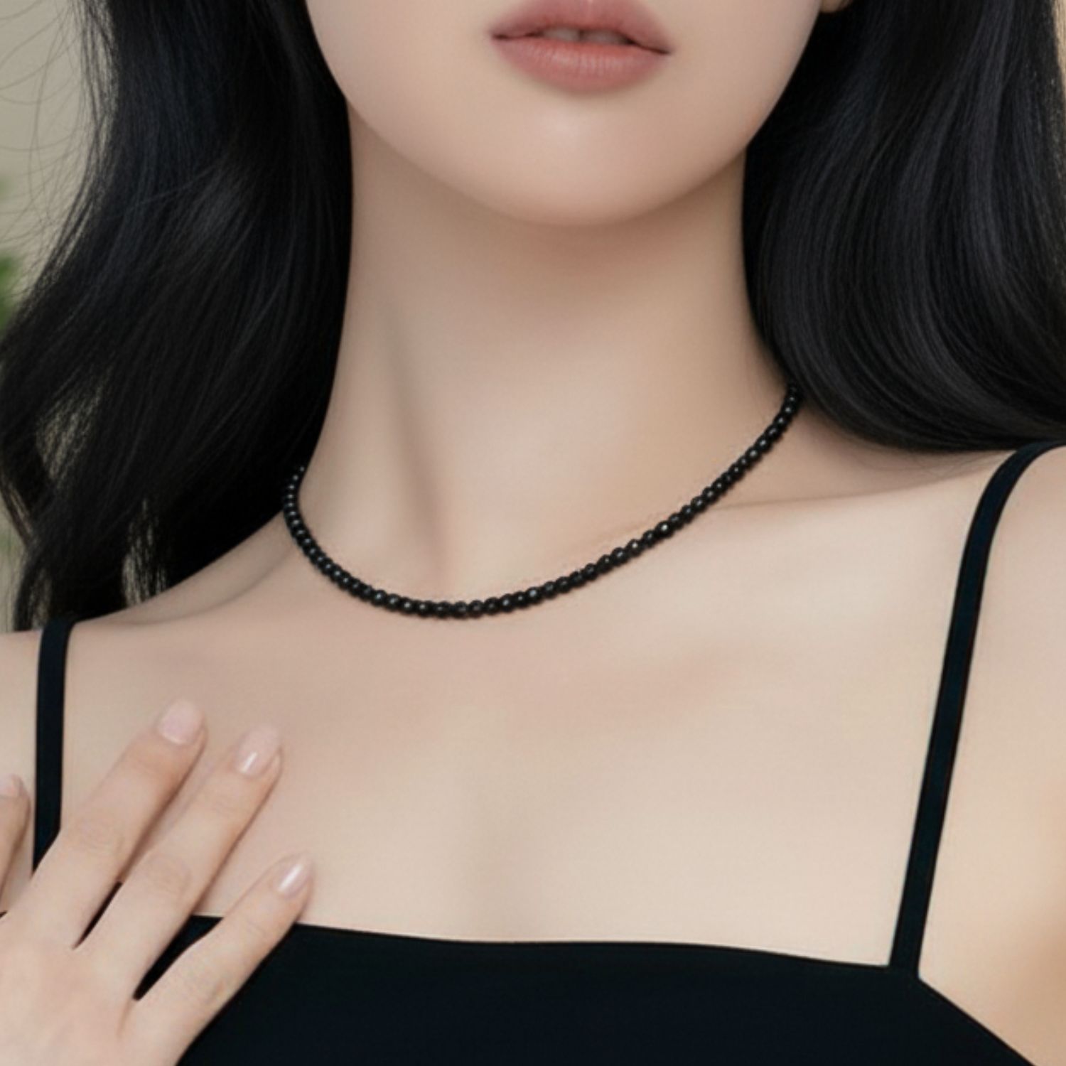 2X4mm 黑玛瑙叠珠角度带扣项链