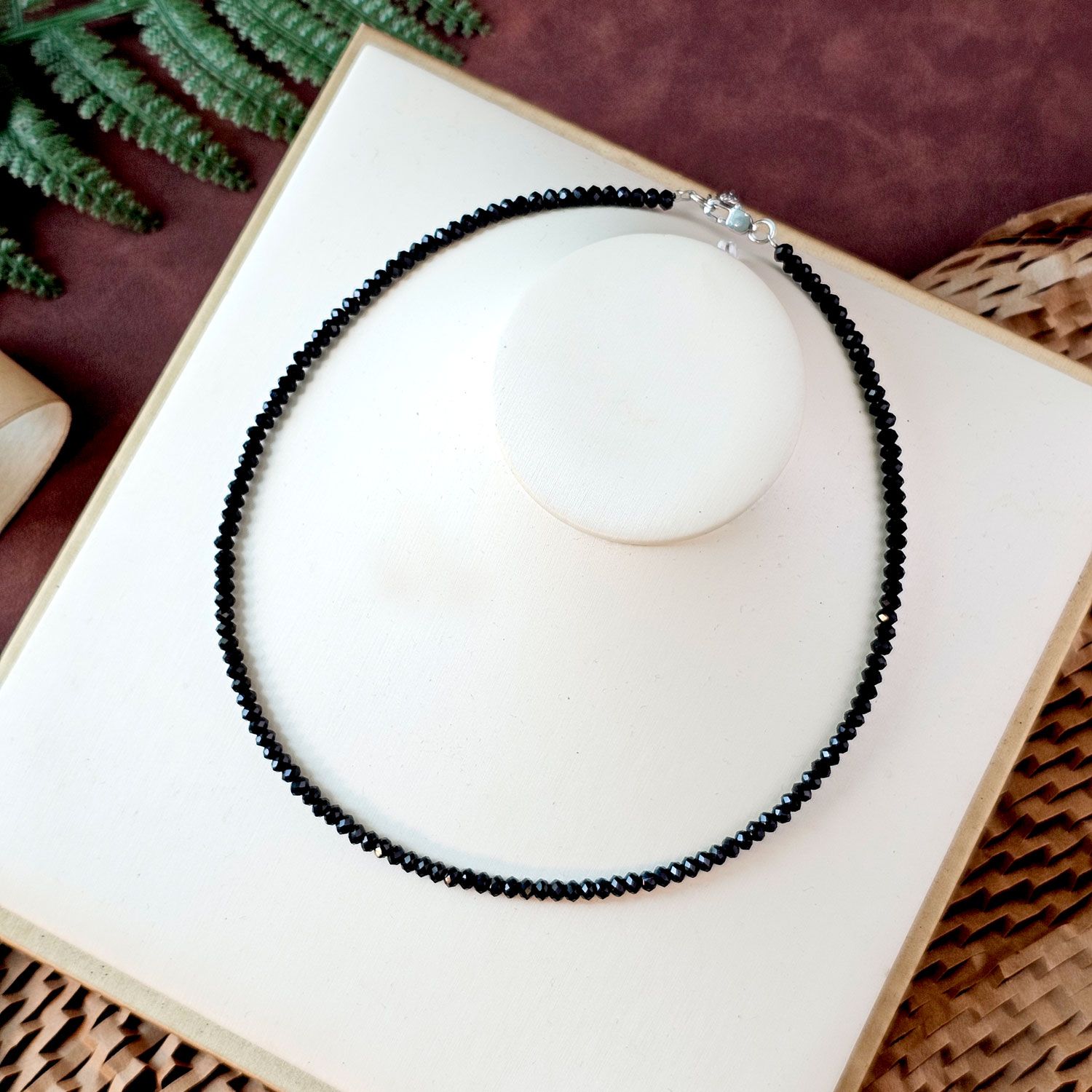 2X4mm 黑玛瑙叠珠角度带扣项链