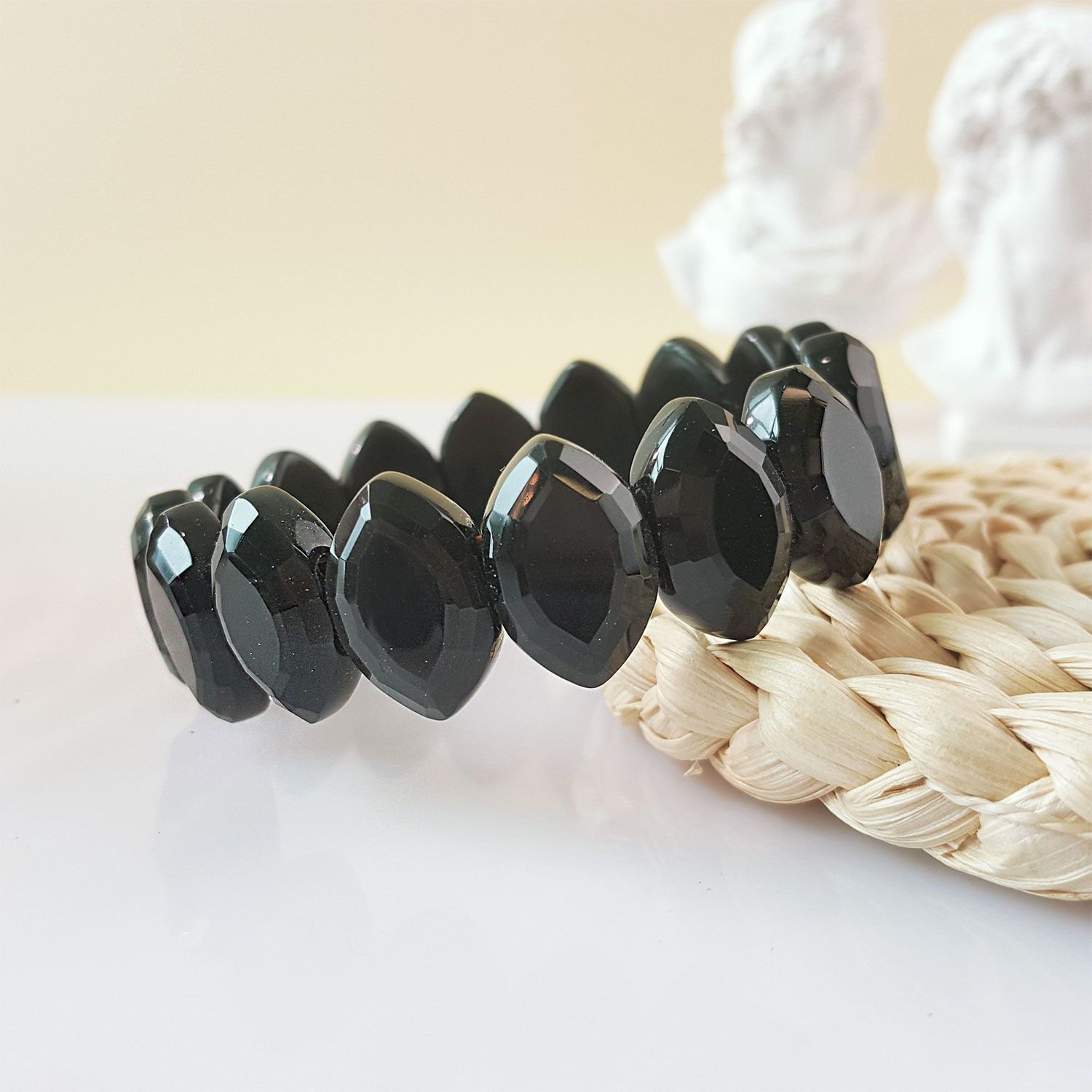 12mm x 19mm Black Obsidian Cutting Flat Bracelet