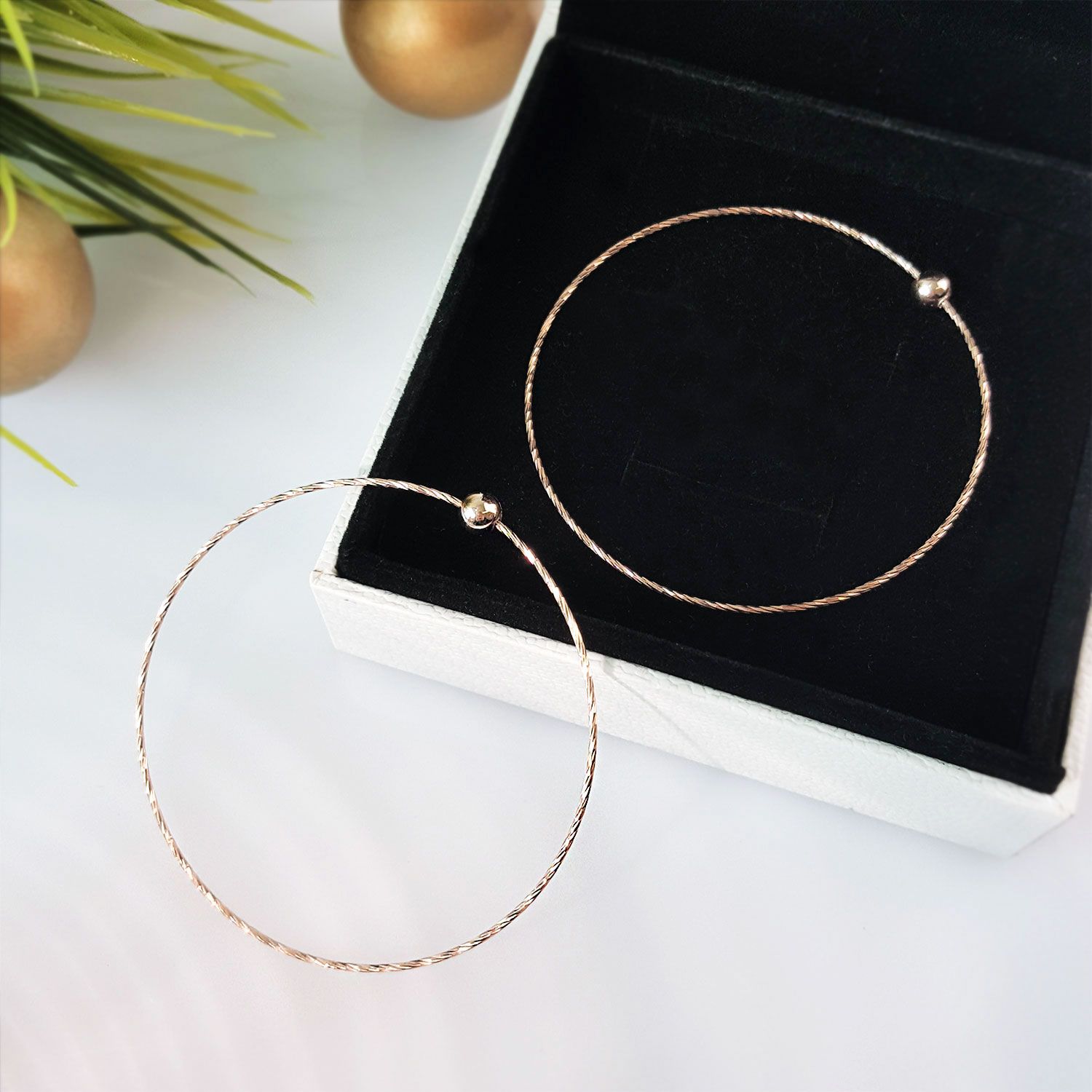 925纯银细扭纹手链 - 玫瑰金色