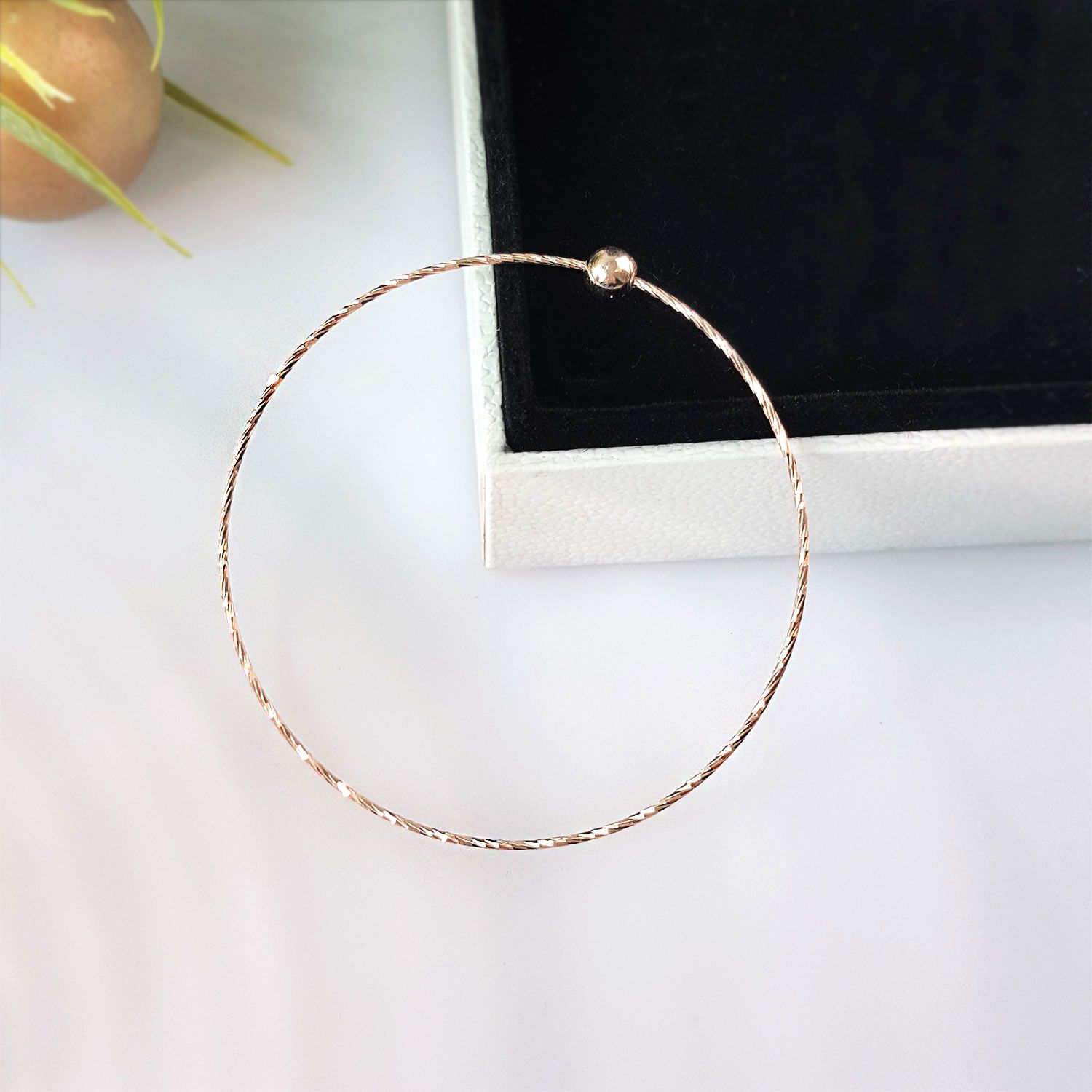 925纯银细扭纹手链 - 玫瑰金色